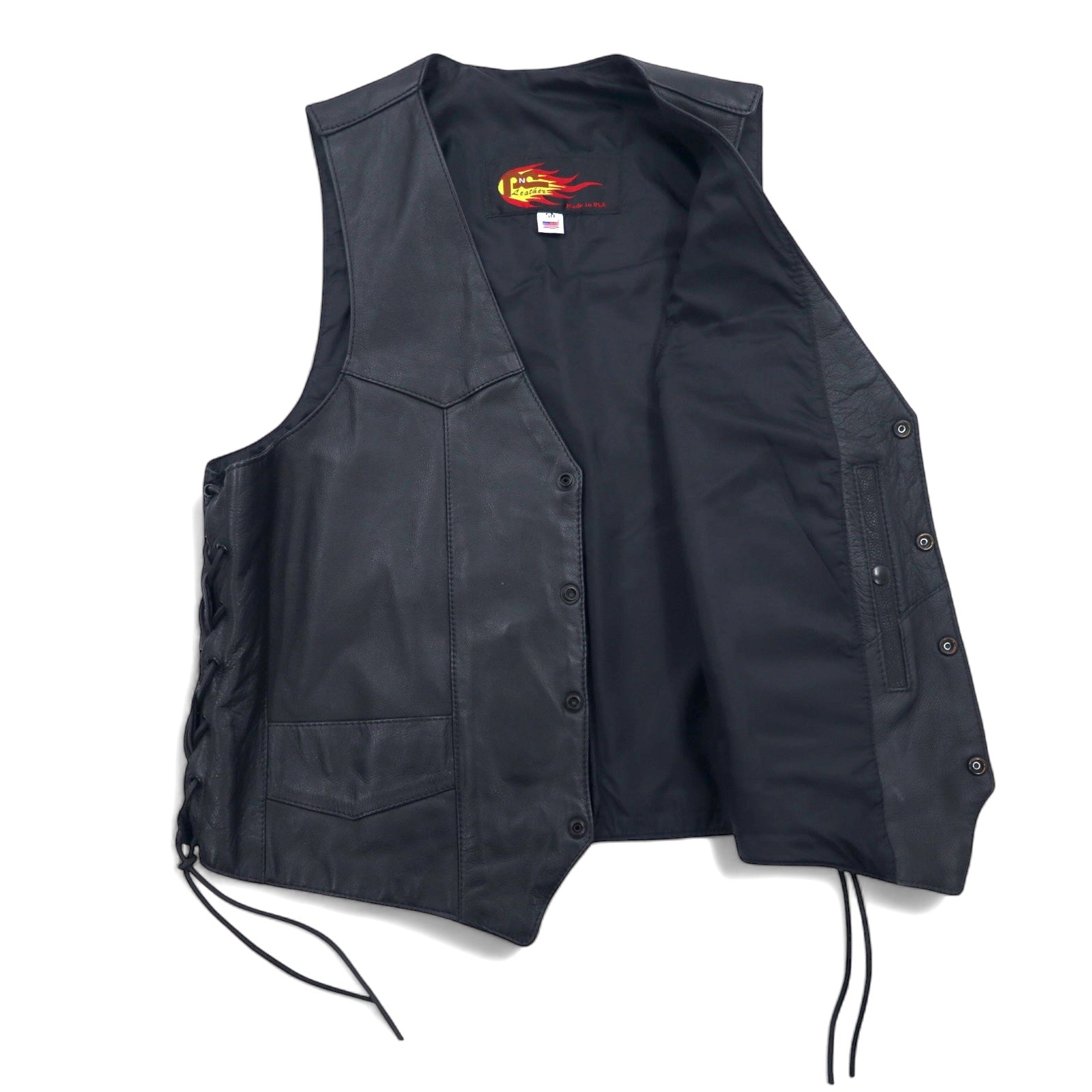 USA製 90年代 PNC LEATHER レザーベスト バイカーベスト L ブラック レザー