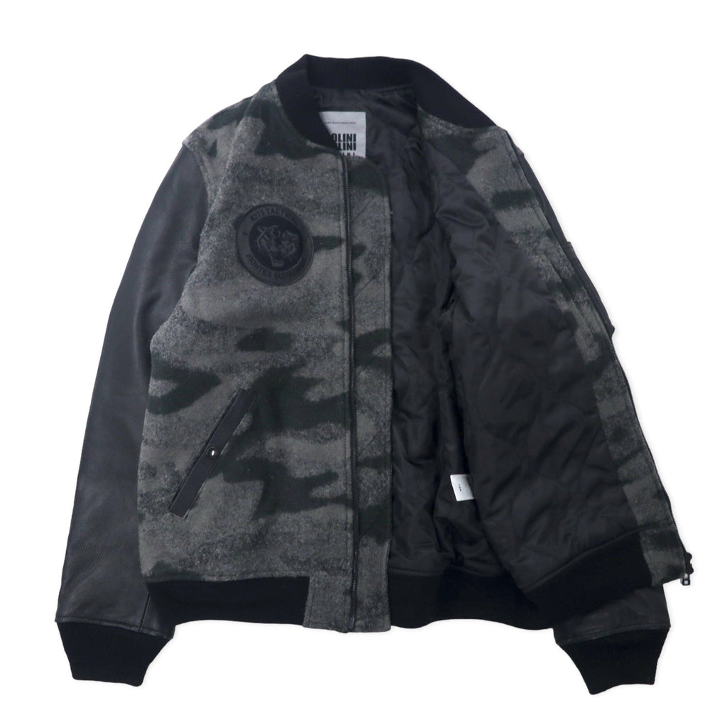 BOLINI BOLINI Giubbotto college con maniche in pelle 48 Grigio Nero Fantasia mimetica Melton Lana Pelle di capra Ricamo tigrato sul retro
