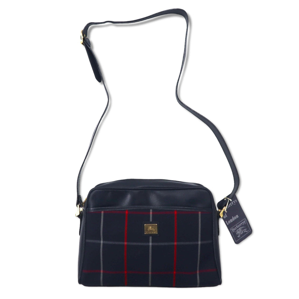 BURBERRYS Borsa a tracolla Nova Check vintage blu navy in tela e pelle, mai usata