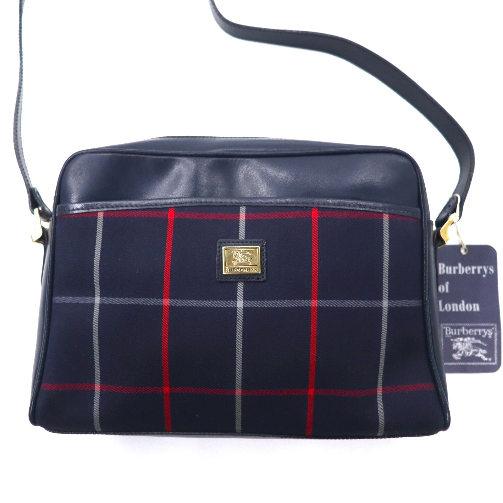 BURBERRYS Borsa a tracolla Nova Check vintage blu navy in tela e pelle, mai usata