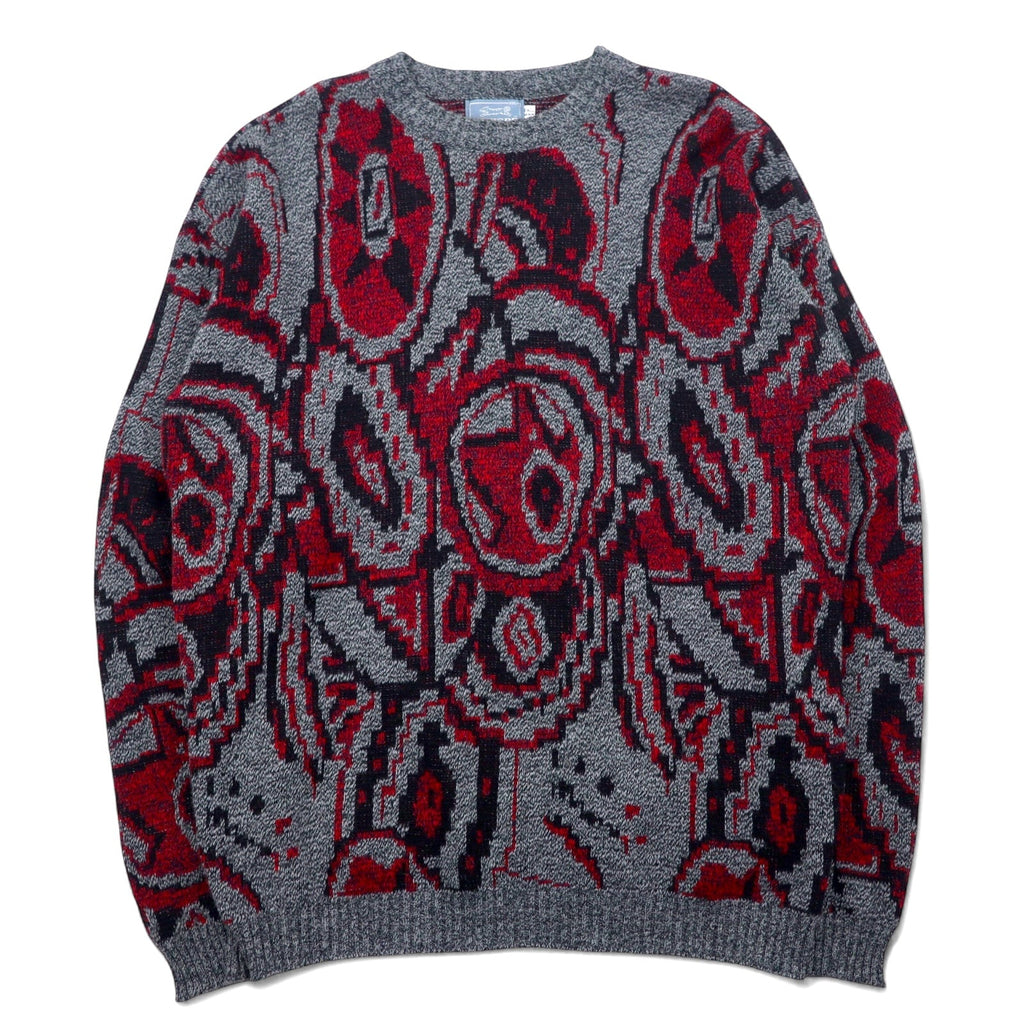 Maglione in maglia acrilica di Le TIGRE degli anni '90, made in USA, fantasia all-over, taglia XXL, grigio rosso