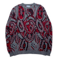 Maglione in maglia acrilica di Le TIGRE degli anni '90, made in USA, fantasia all-over, taglia XXL, grigio rosso