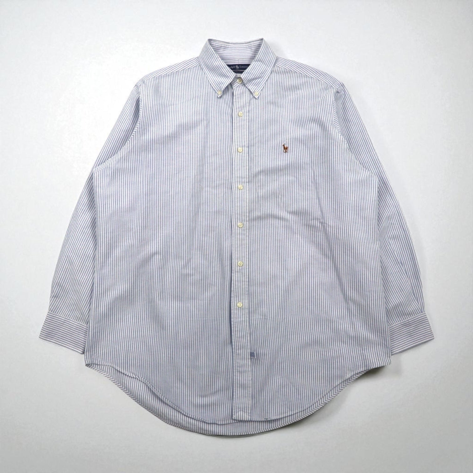 Ralph Lauren anni '90 camicia Oxford button-down XL a righe blu e bianche con piccolo ricamo pony