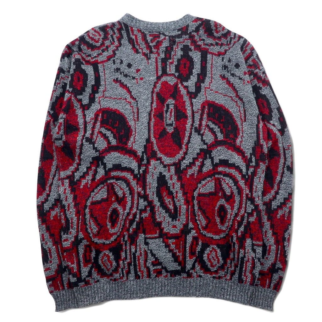 Maglione in maglia acrilica di Le TIGRE degli anni '90, made in USA, fantasia all-over, taglia XXL, grigio rosso