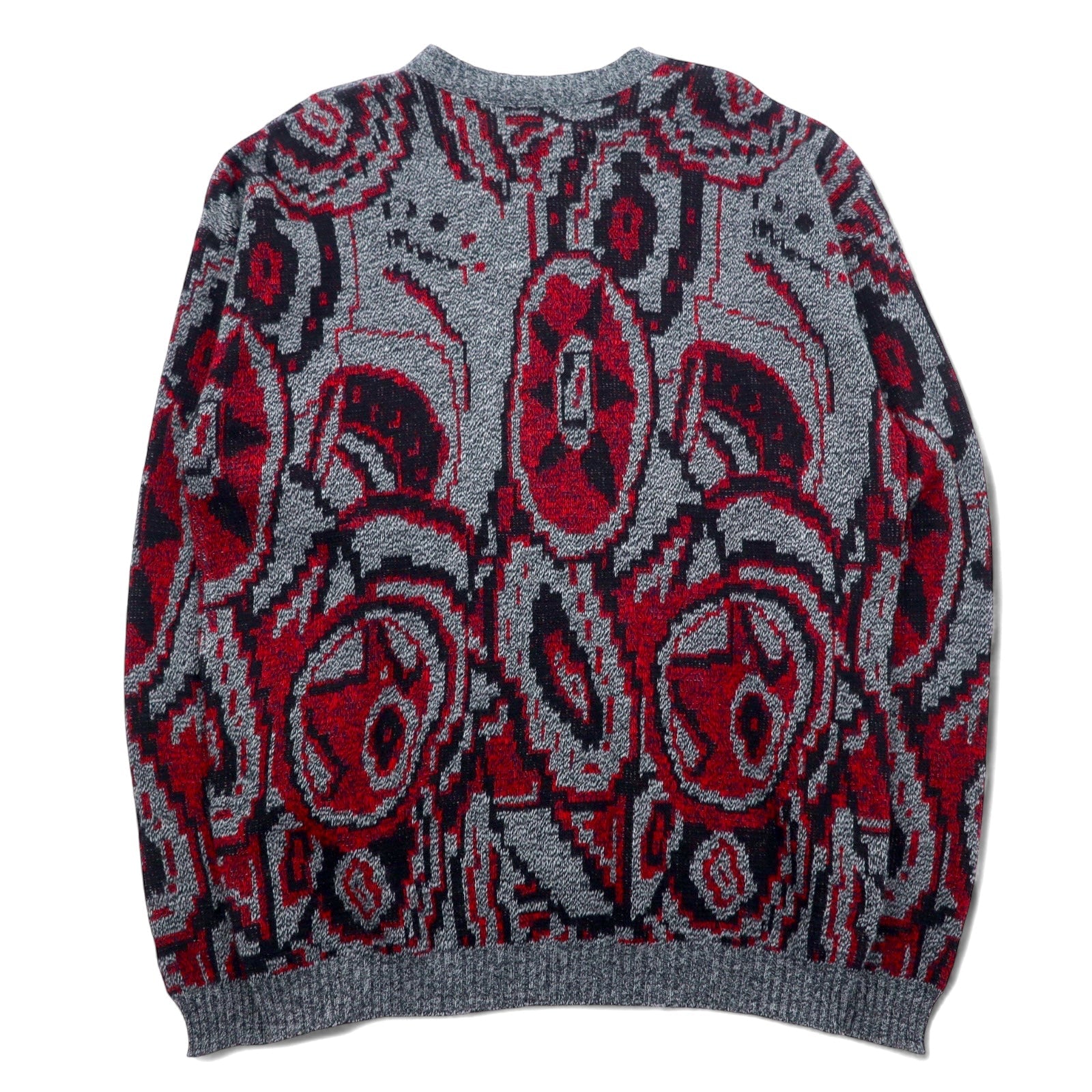 Maglione in maglia acrilica di Le TIGRE degli anni '90, made in USA, fantasia all-over, taglia XXL, grigio rosso