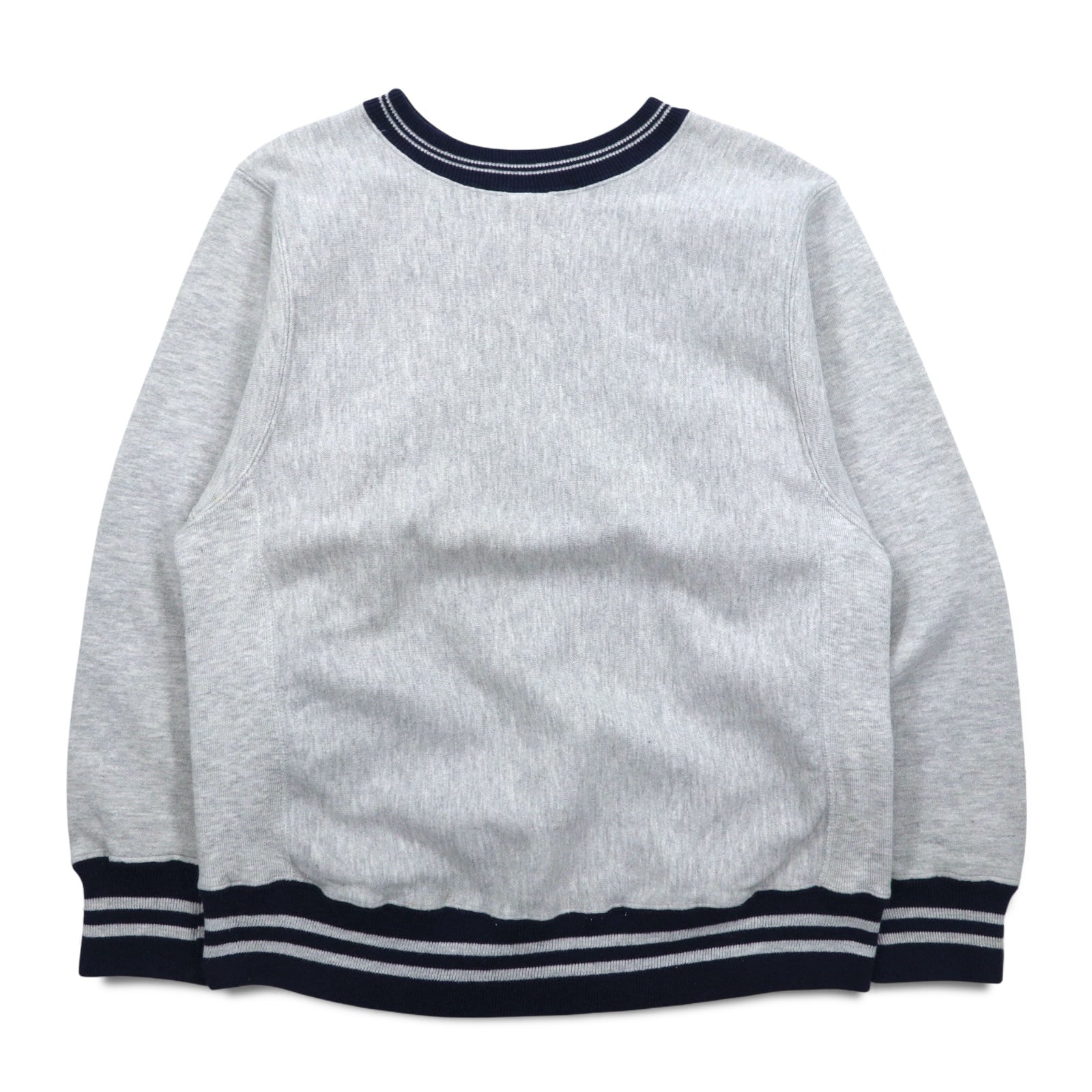 Champion anni '90, made in USA, Reverse Weave con etichetta ricamata, bordi a coste, felpa grigia taglia M, logo Script ricamato.