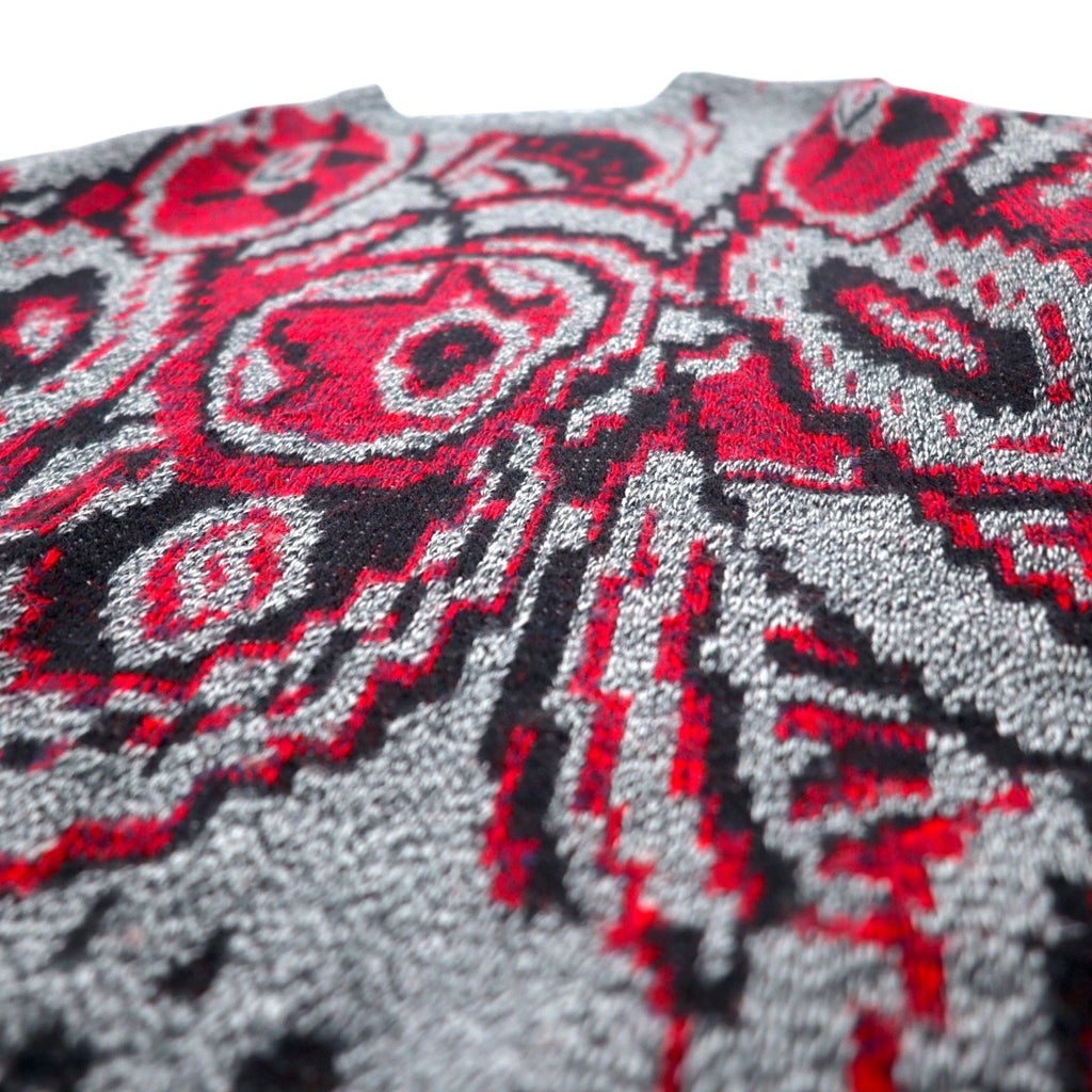 Maglione in maglia acrilica di Le TIGRE degli anni '90, made in USA, fantasia all-over, taglia XXL, grigio rosso