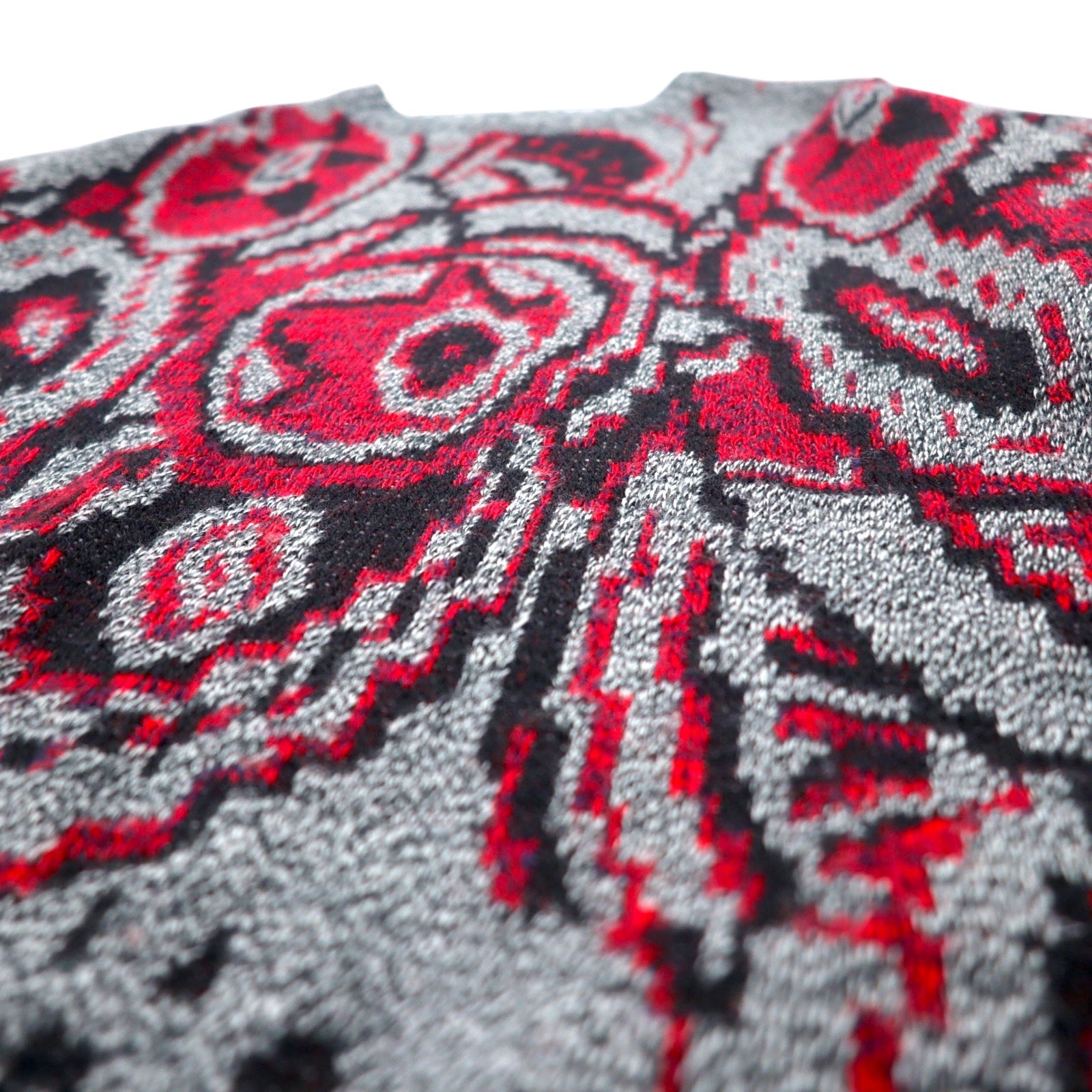 Maglione in maglia acrilica di Le TIGRE degli anni '90, made in USA, fantasia all-over, taglia XXL, grigio rosso