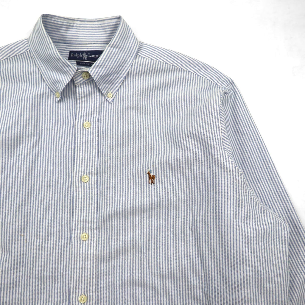 Ralph Lauren 90年代 オックスフォード ボタンダウンシャツ XL ブルー ホワイト ストライプ スモールポニー刺繍