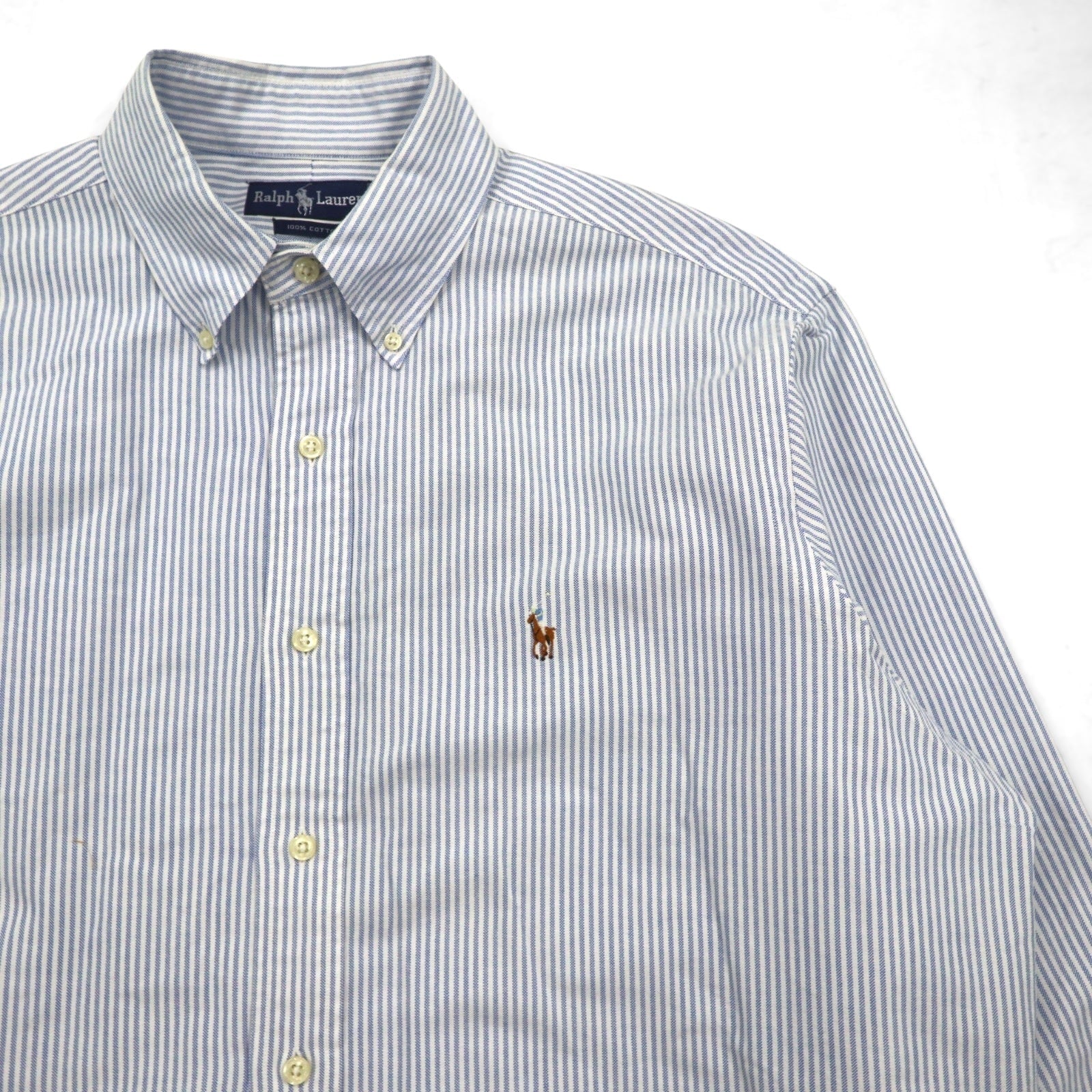 Ralph Lauren anni '90 camicia Oxford button-down XL a righe blu e bianche con piccolo ricamo pony