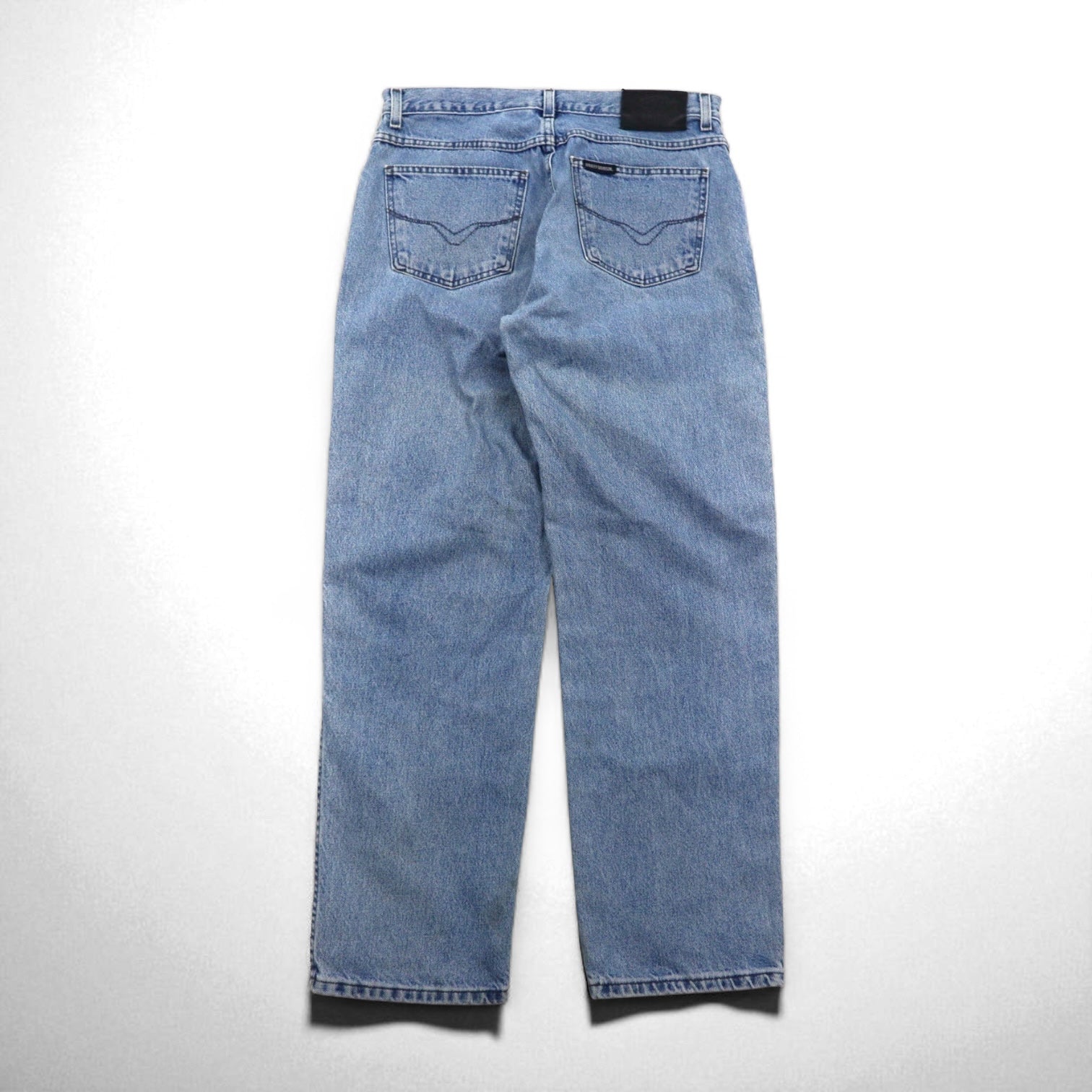 HARLEY DAVIDSON リラックスフィット テーパード デニムパンツ L インディゴ ジッパーフライ レザーパッチ メキシコ製