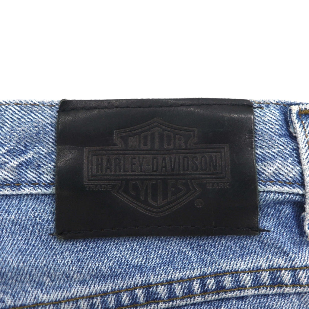 HARLEY DAVIDSON リラックスフィット テーパード デニムパンツ L インディゴ ジッパーフライ レザーパッチ メキシコ製
