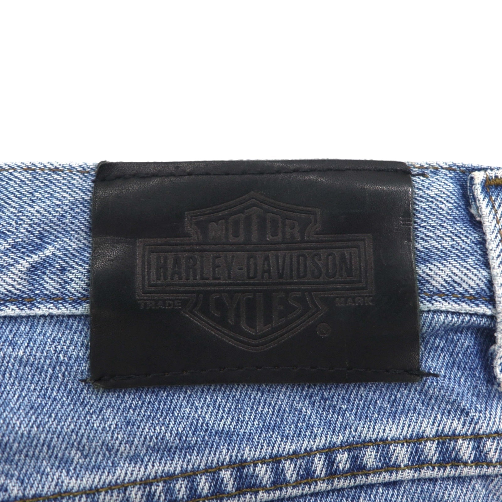 HARLEY DAVIDSON リラックスフィット テーパード デニムパンツ L インディゴ ジッパーフライ レザーパッチ メキシコ製