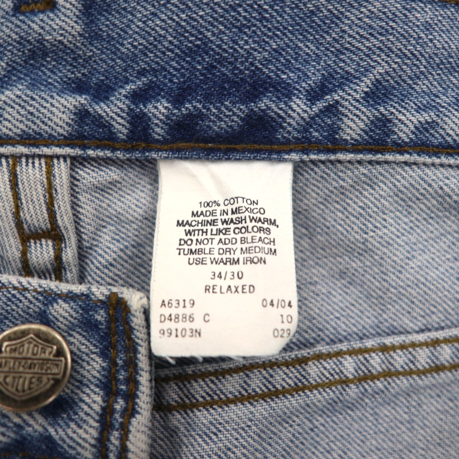 HARLEY DAVIDSON リラックスフィット テーパード デニムパンツ L インディゴ ジッパーフライ レザーパッチ メキシコ製