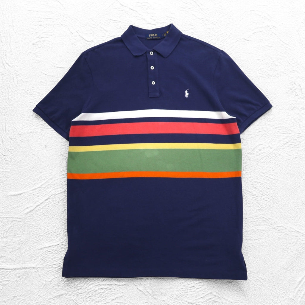 POLO RALPH LAUREN Polo a righe M blu navy cotone piqué piccolo ricamo pony