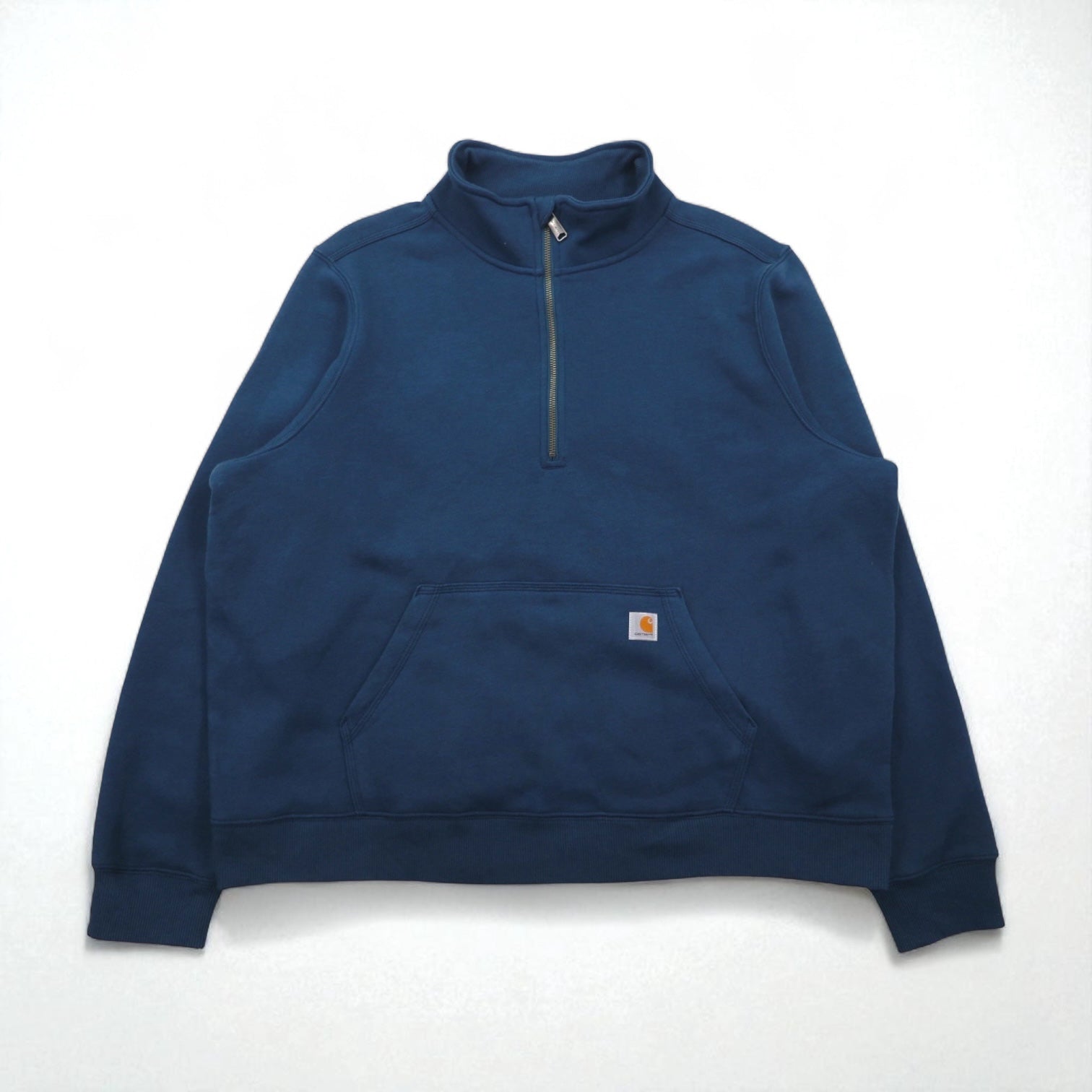 Carhartt felpa mezza zip relaxed fit 2XL blu tinta unita con tasca a marsupio e interno felpato 105657
