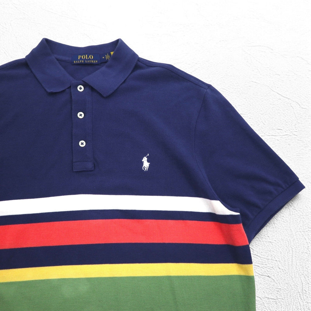 POLO RALPH LAUREN Polo a righe M blu navy cotone piqué piccolo ricamo pony
