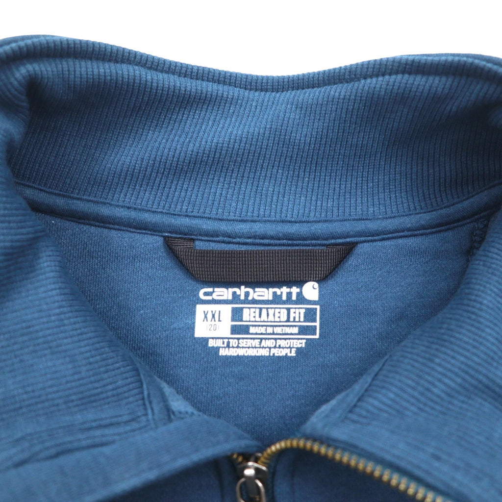 carhartt リラックスフィット ハーフジップ スウェット 2XL Relaxed Fit ブルー 無地 カンガルーポケット 裏起毛 105657