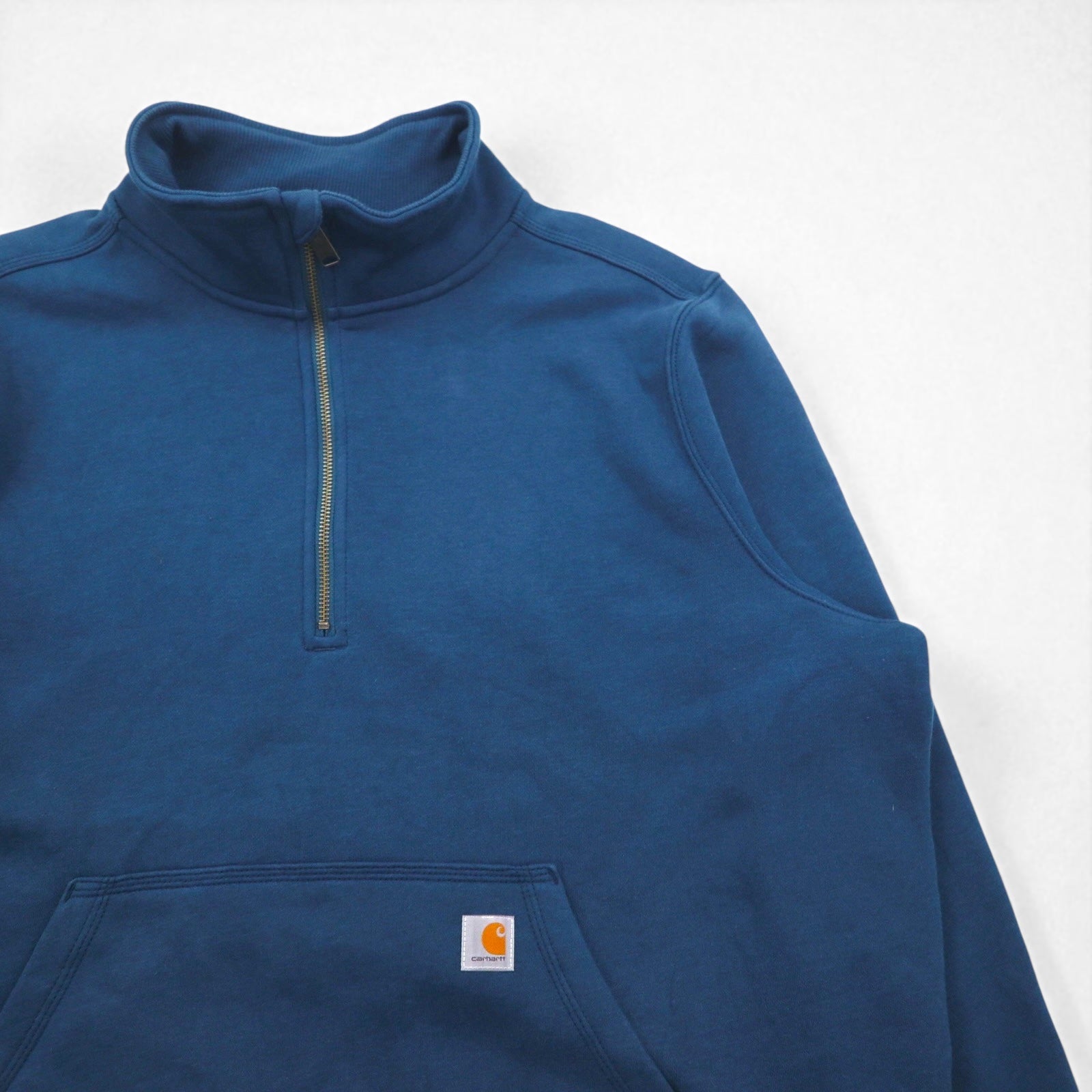 Carhartt felpa mezza zip relaxed fit 2XL blu tinta unita con tasca a marsupio e interno felpato 105657