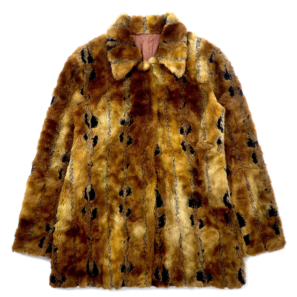 Giacca / cappotto in finta pelliccia leopardata anni '90, taglia XL, colore marrone, stampa all-over in poliestere