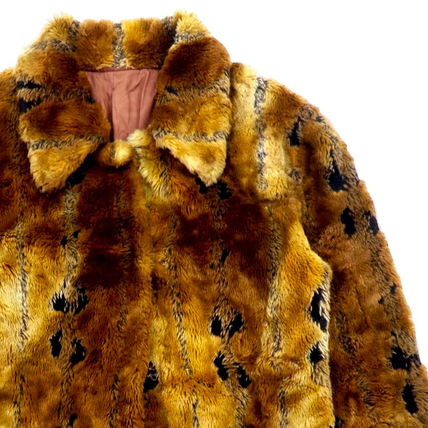Giacca / cappotto in finta pelliccia leopardata anni '90, taglia XL, colore marrone, stampa all-over in poliestere
