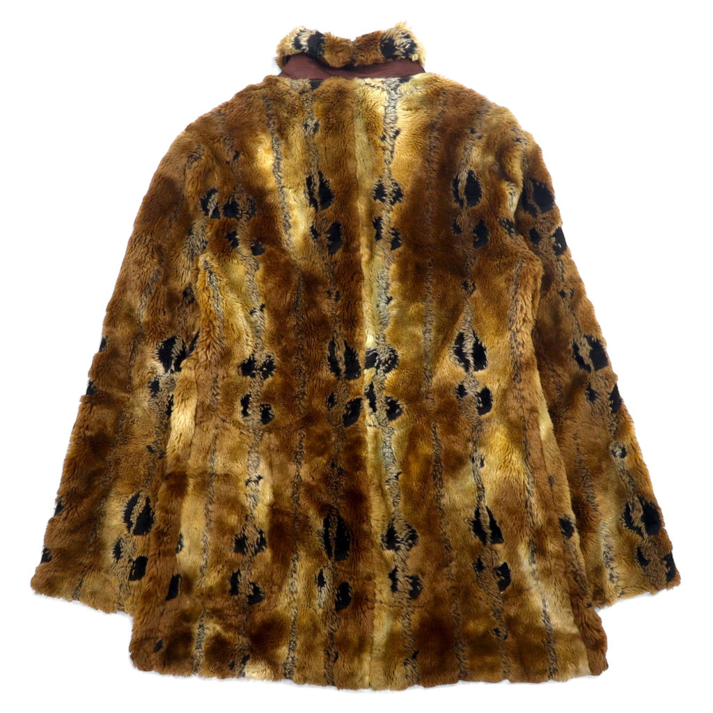 Giacca / cappotto in finta pelliccia leopardata anni '90, taglia XL, colore marrone, stampa all-over in poliestere