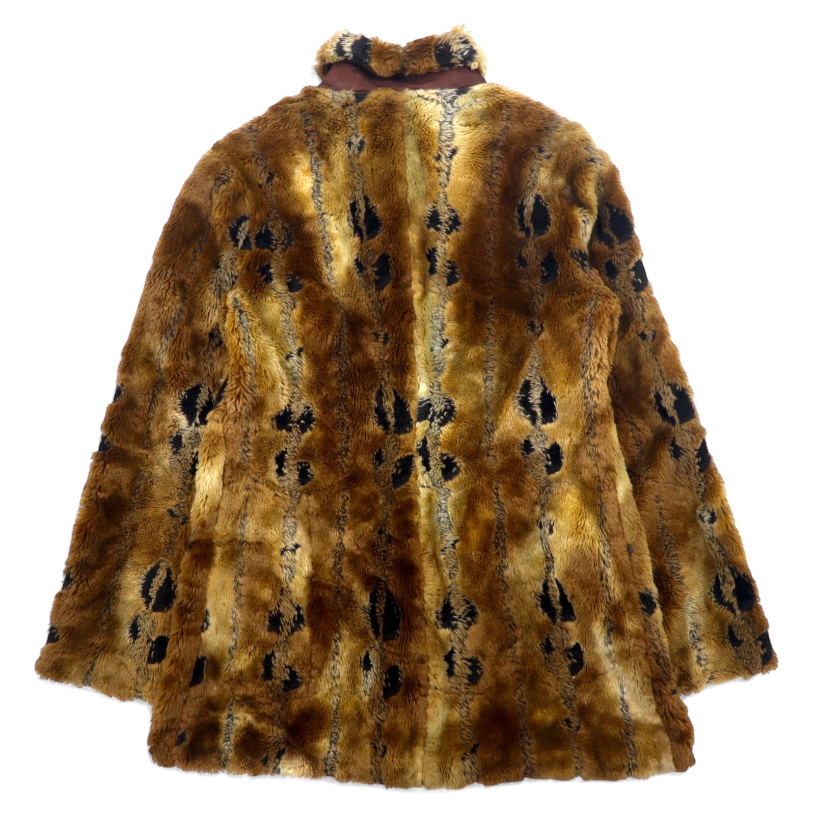 Giacca / cappotto in finta pelliccia leopardata anni '90, taglia XL, colore marrone, stampa all-over in poliestere