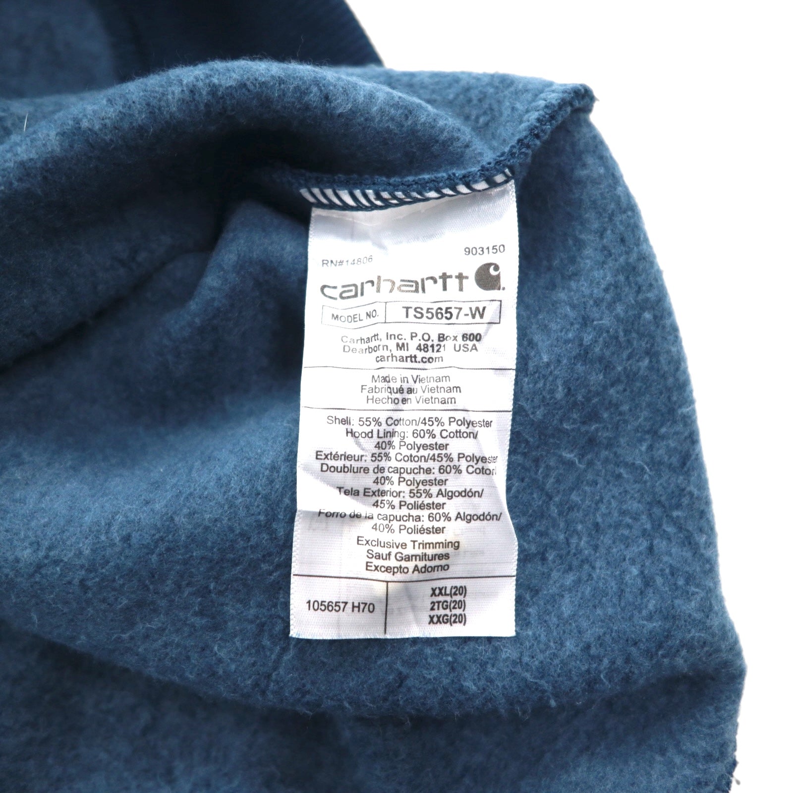 Carhartt felpa mezza zip relaxed fit 2XL blu tinta unita con tasca a marsupio e interno felpato 105657