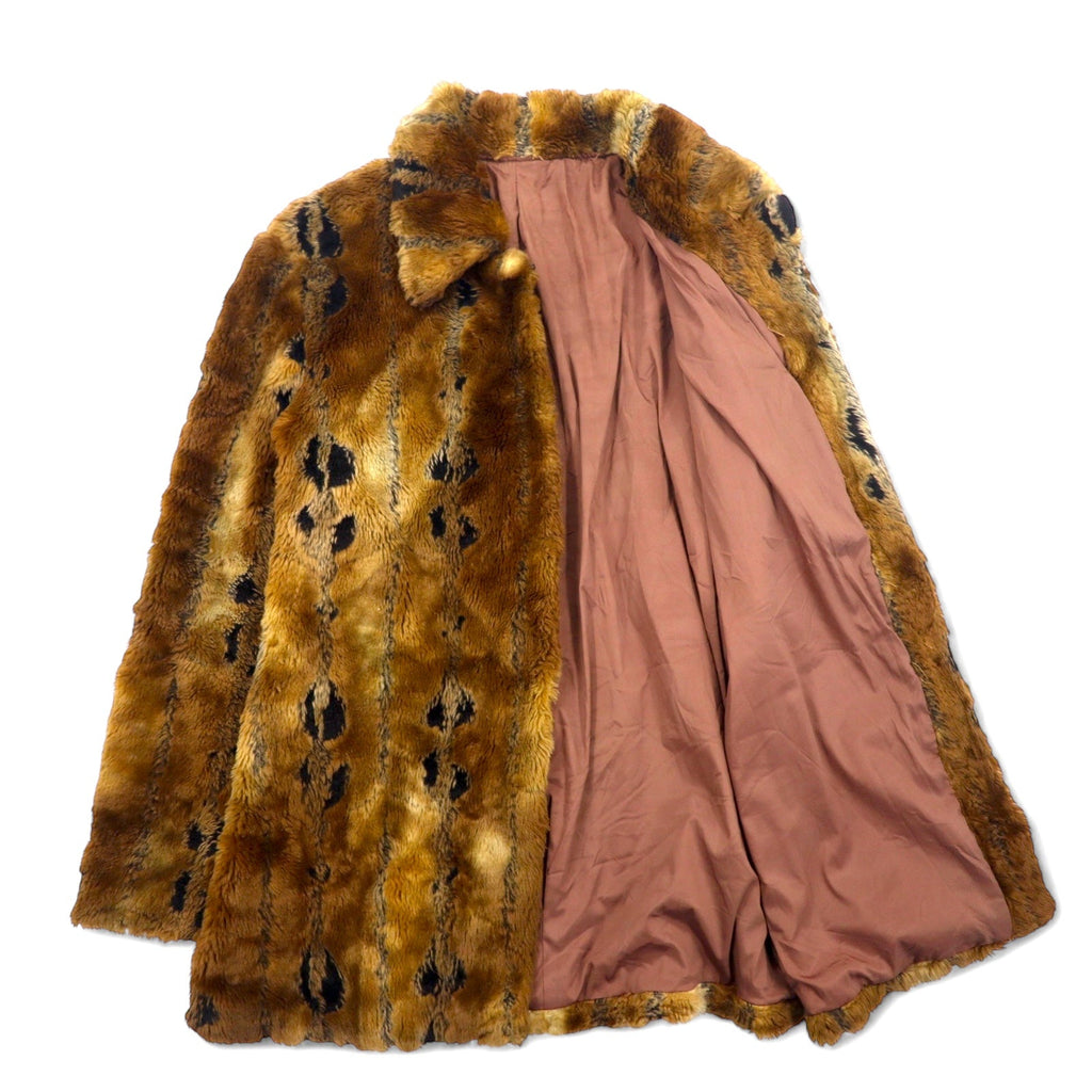 Giacca / cappotto in finta pelliccia leopardata anni '90, taglia XL, colore marrone, stampa all-over in poliestere