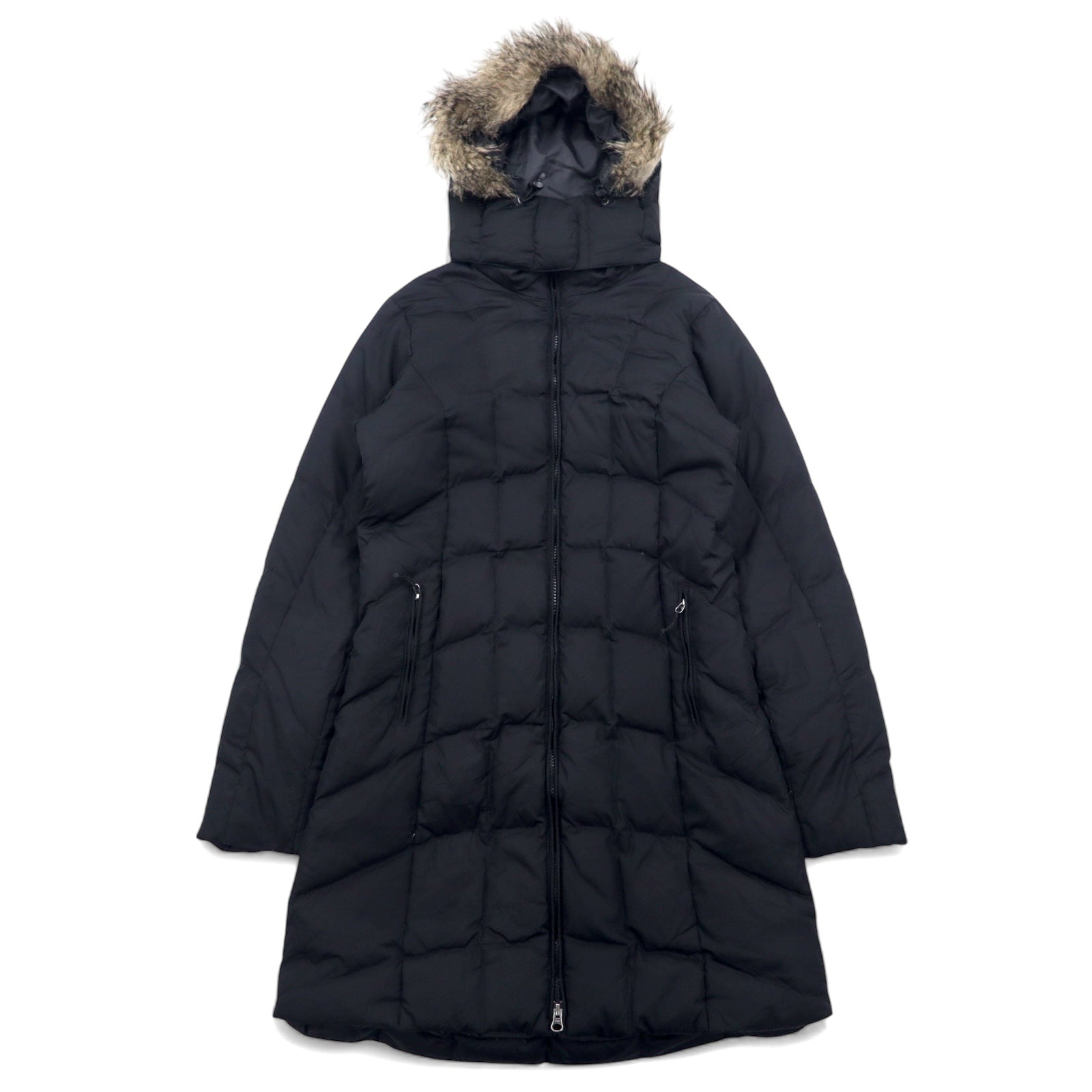 Eddie Bauer Piumino 650 Fill Power Taglia M Nero EB650 Cappuccio Staccabile Doppia Zip Pelliccia Sintetica 0544