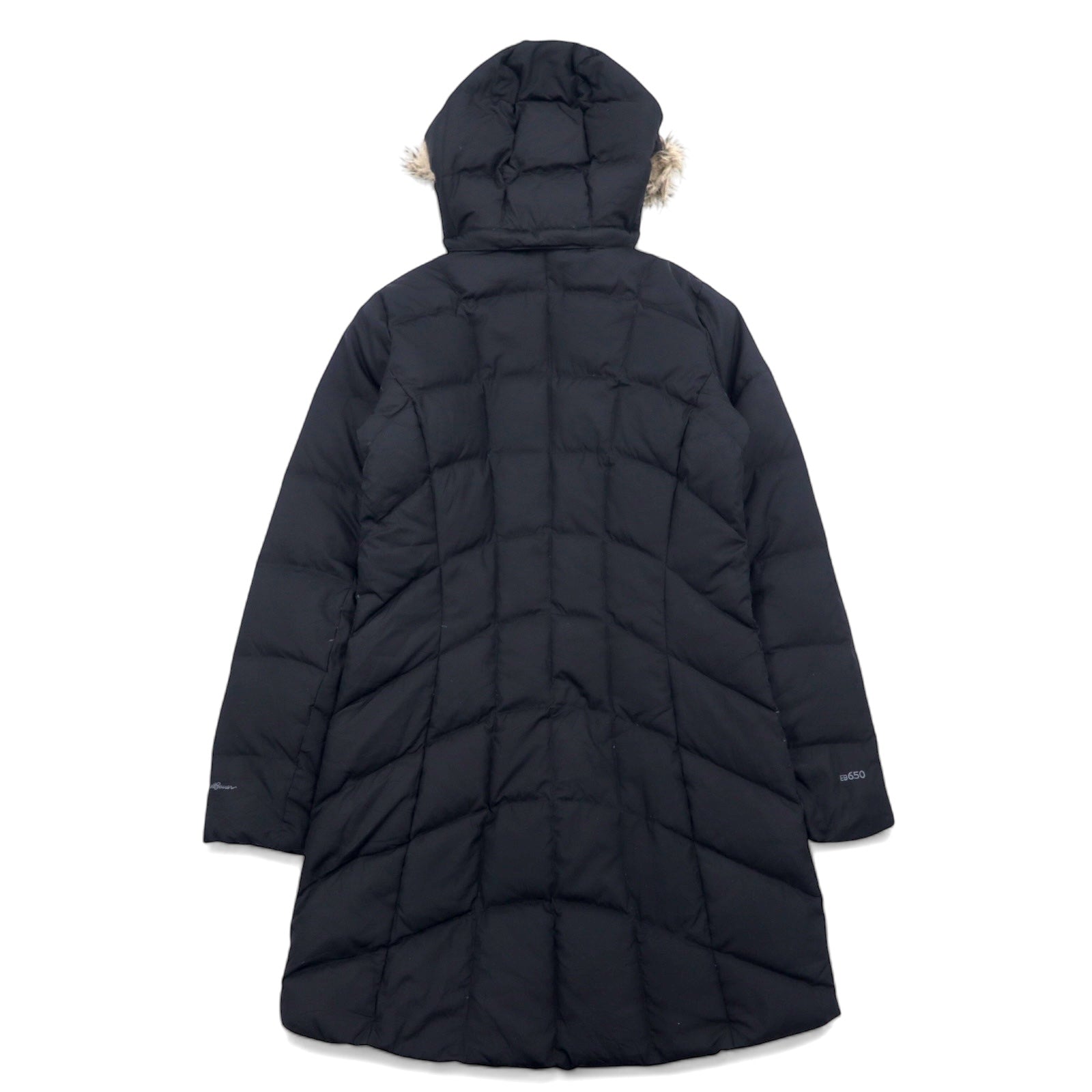 Eddie Bauer Piumino 650 Fill Power Taglia M Nero EB650 Cappuccio Staccabile Doppia Zip Pelliccia Sintetica 0544