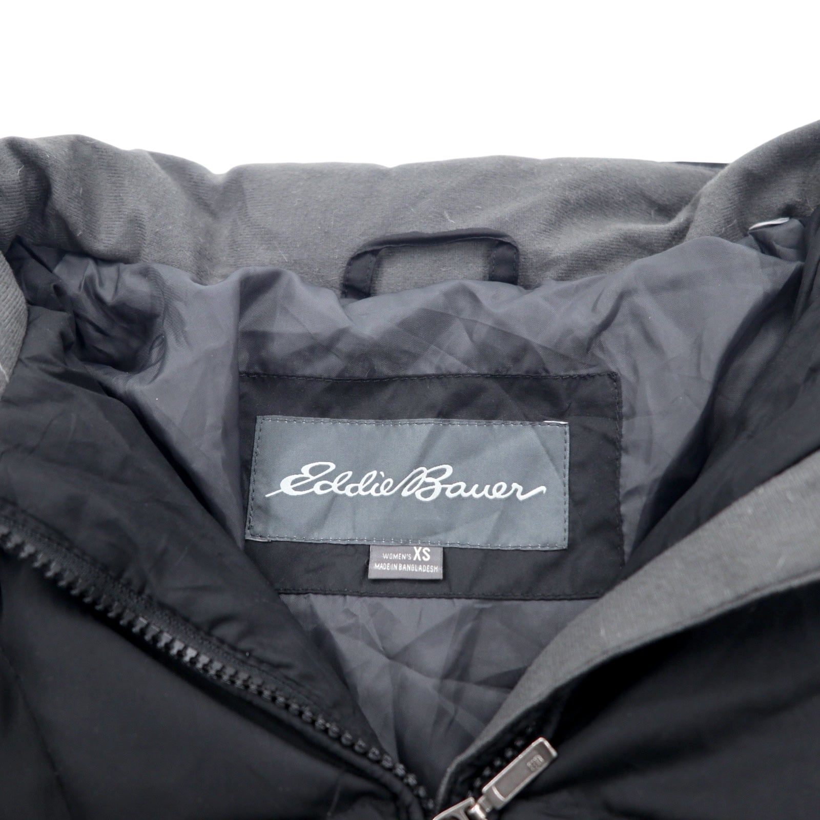 Eddie Bauer Piumino 650 Fill Power Taglia M Nero EB650 Cappuccio Staccabile Doppia Zip Pelliccia Sintetica 0544