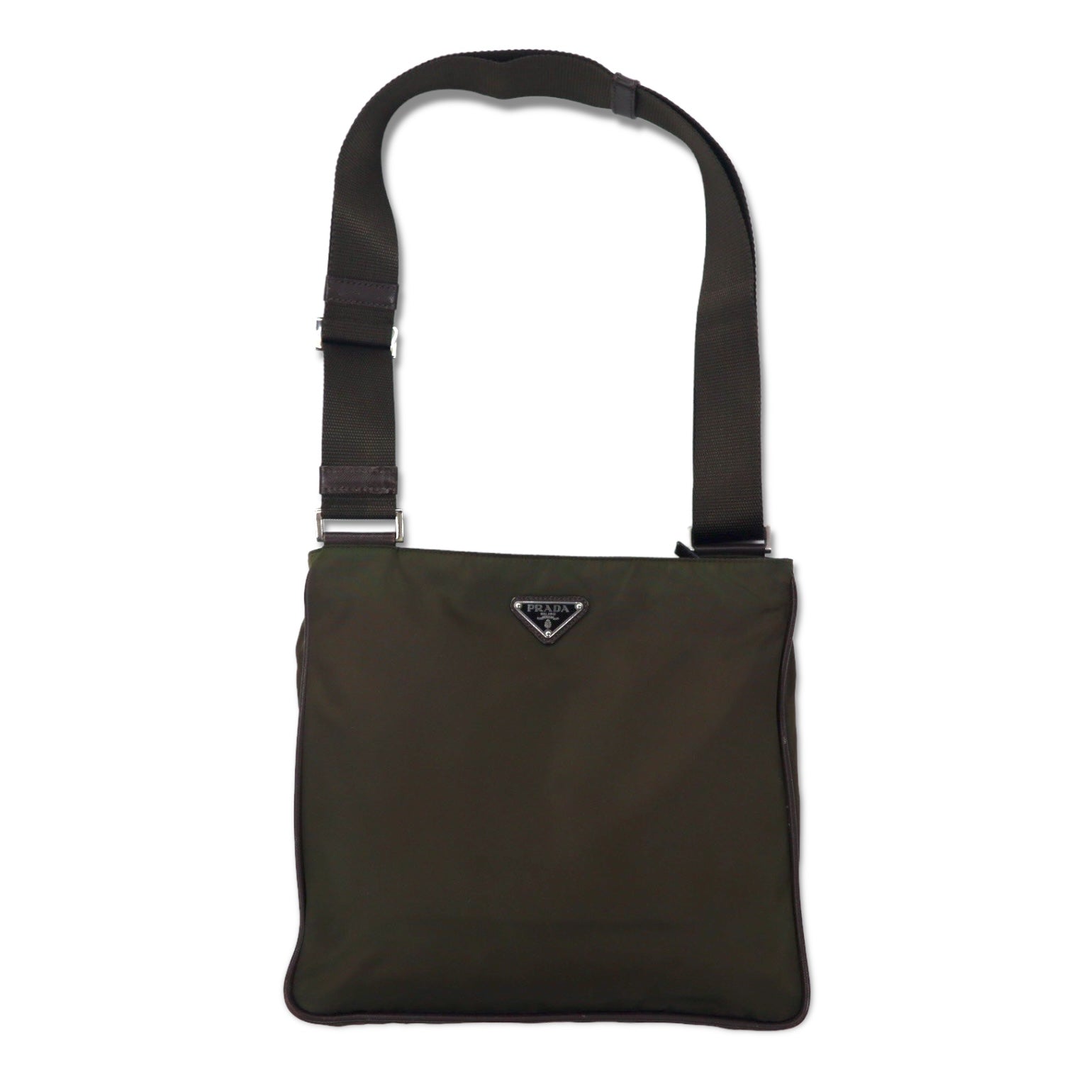 PRADA Borsa a tracolla Crossbody Verde Militare Nylon VELA SPORT Placchetta con logo a triangolo TRICOLLA Fatto in Italia