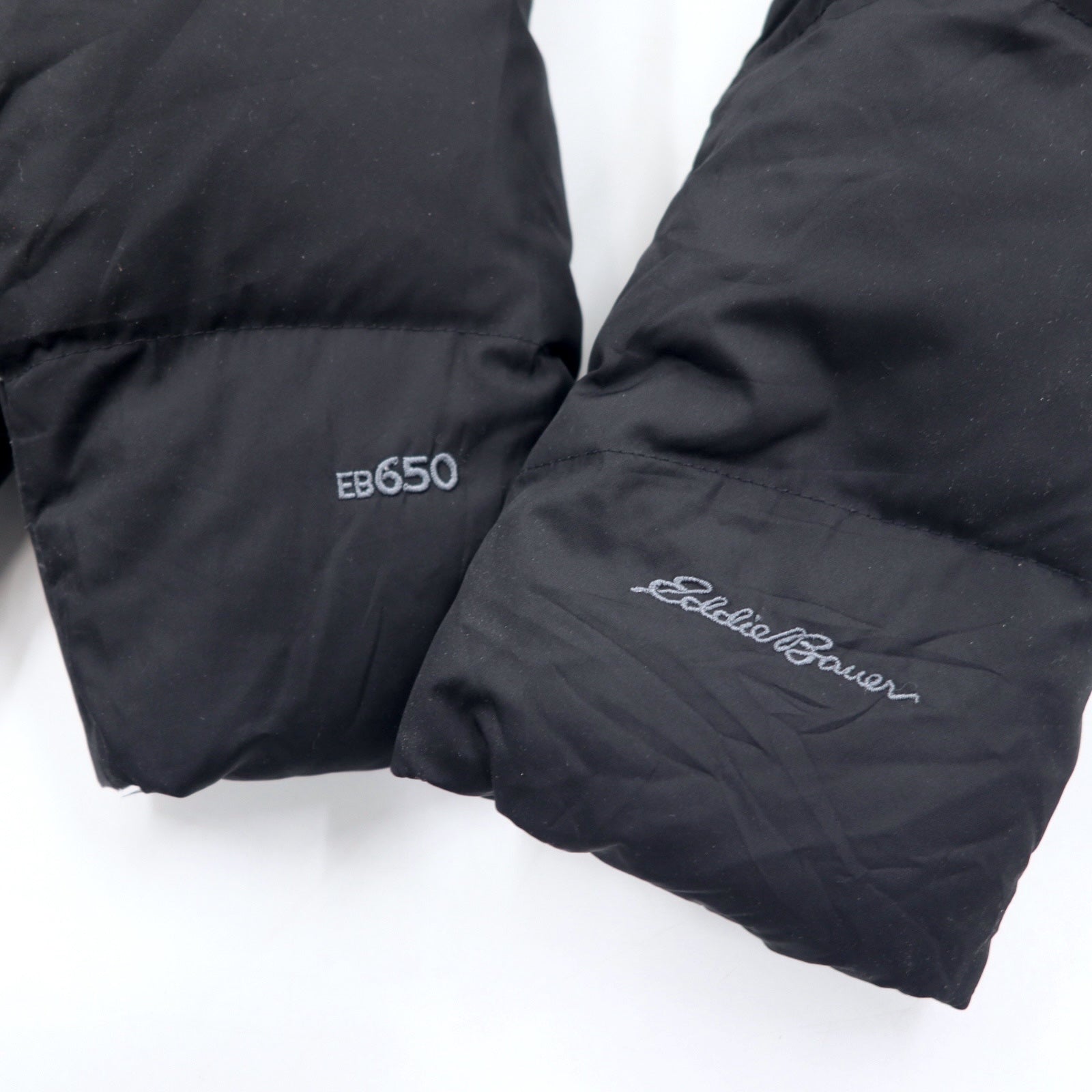 Eddie Bauer Piumino 650 Fill Power Taglia M Nero EB650 Cappuccio Staccabile Doppia Zip Pelliccia Sintetica 0544