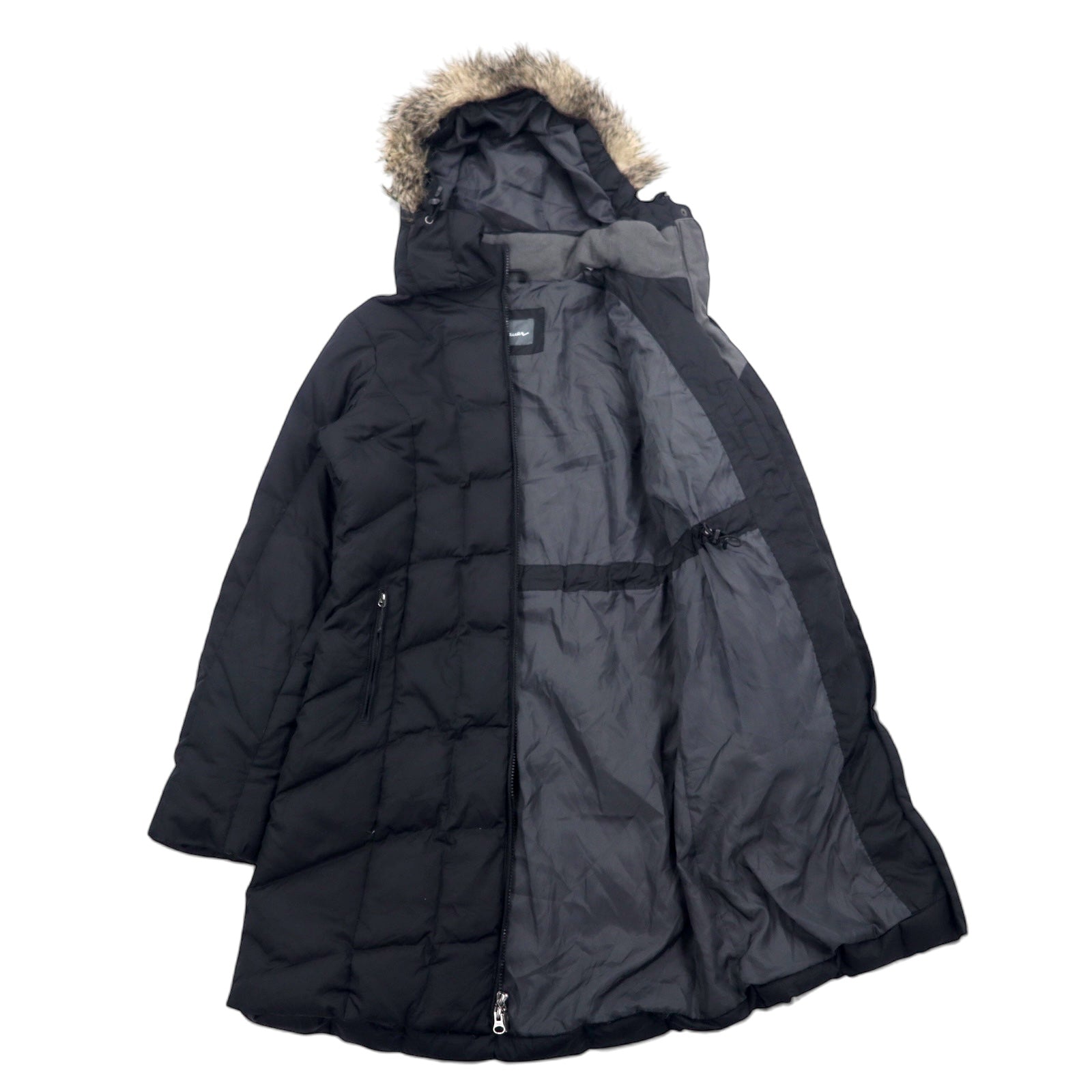 Eddie Bauer Piumino 650 Fill Power Taglia M Nero EB650 Cappuccio Staccabile Doppia Zip Pelliccia Sintetica 0544