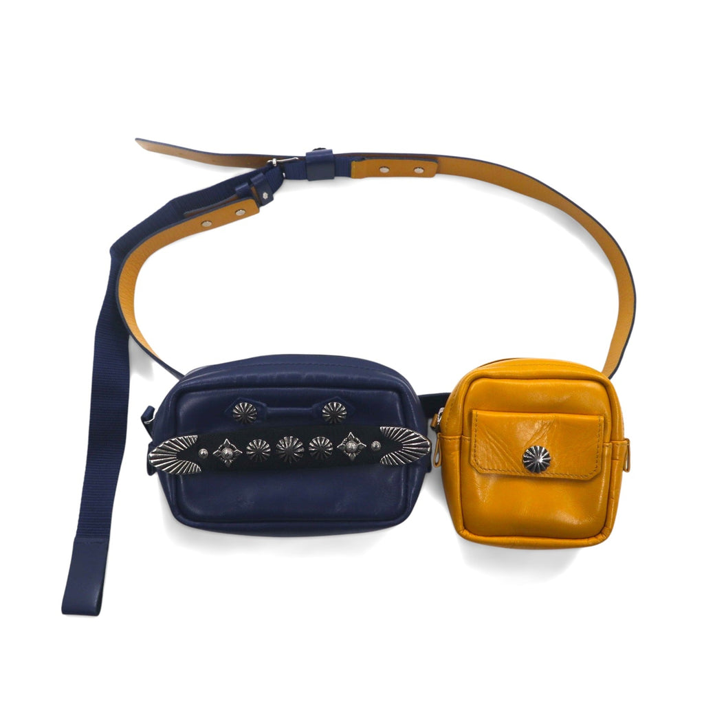 TOGA VIRILIS Marsupio a cintura giallo navy con concho in metallo