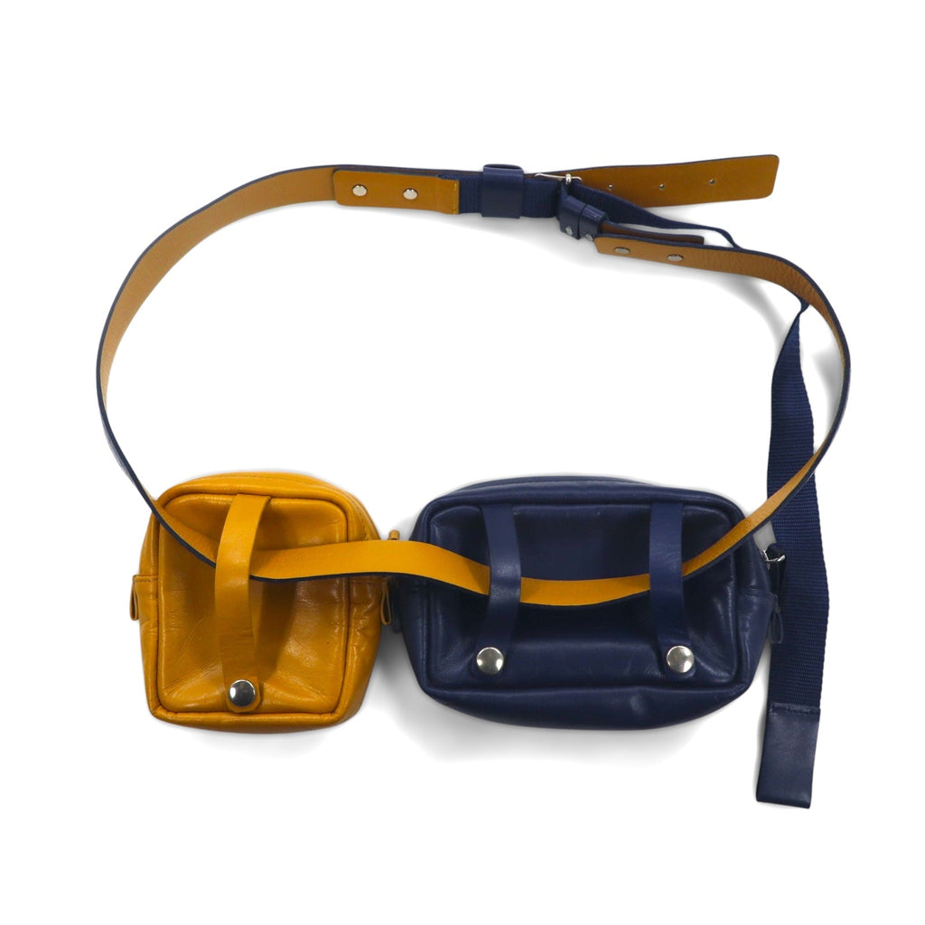 TOGA VIRILIS Marsupio a cintura giallo navy con concho in metallo