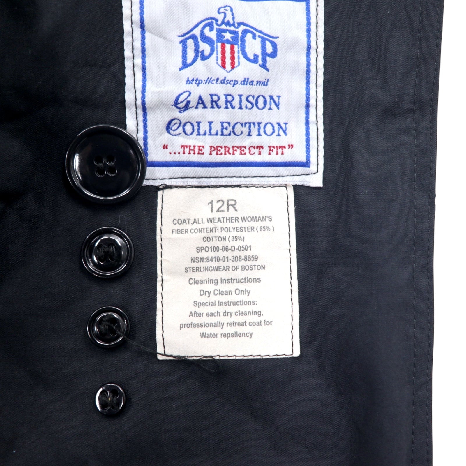 US ARMY COAT ALL WEATHER Trench-coat militare taglia XL nero, con fodera trapuntata rimovibile 8410-01-308-8659 DSCP