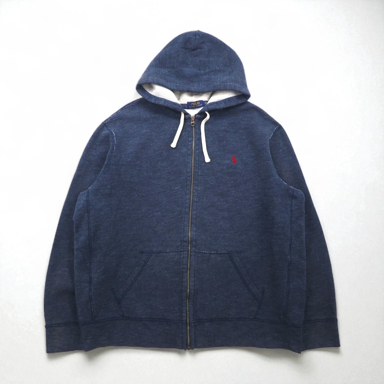 POLO RALPH LAUREN felpa con cappuccio full zip reverse weave, taglia 2XL, blu navy, ricamo piccolo pony