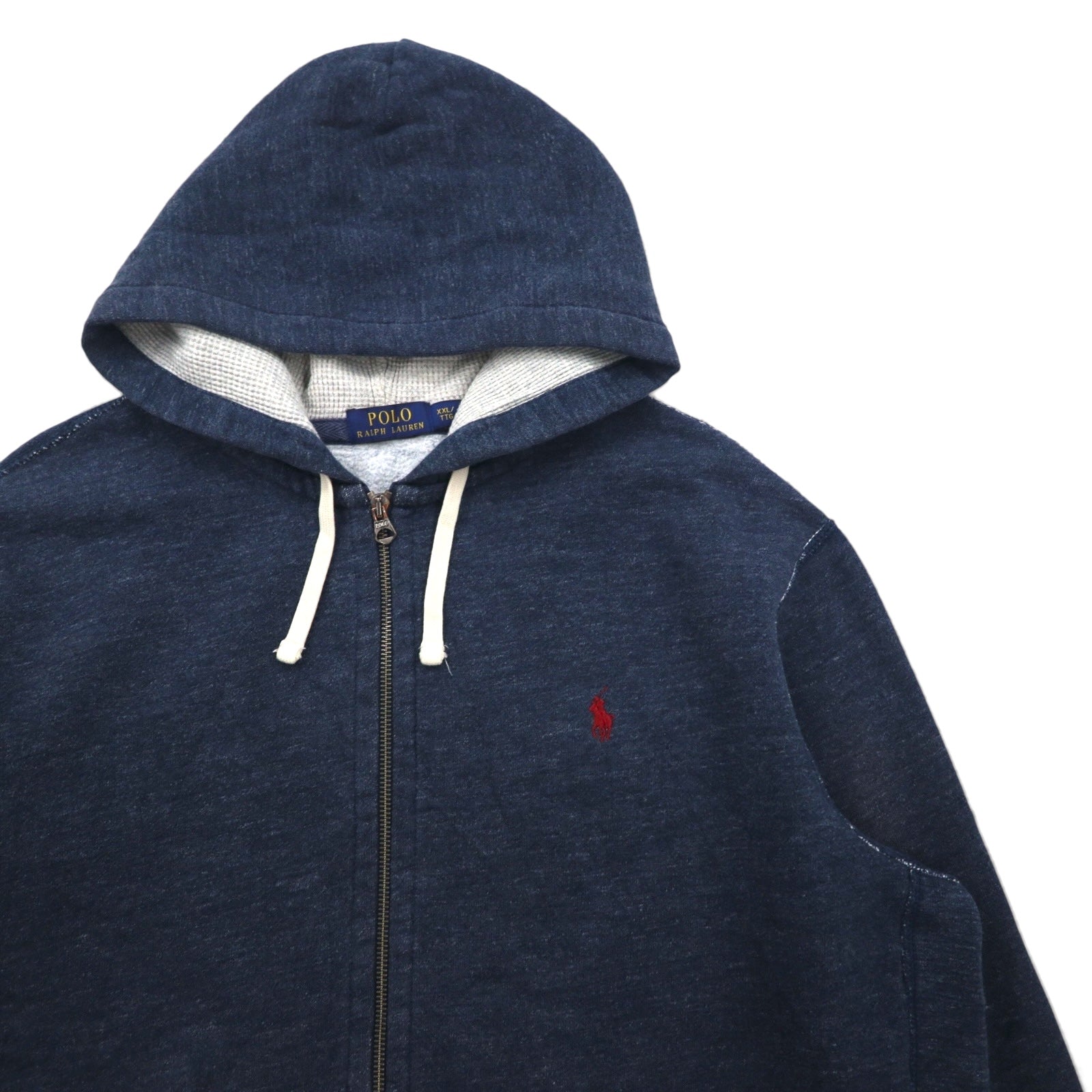 POLO RALPH LAUREN felpa con cappuccio full zip reverse weave, taglia 2XL, blu navy, ricamo piccolo pony