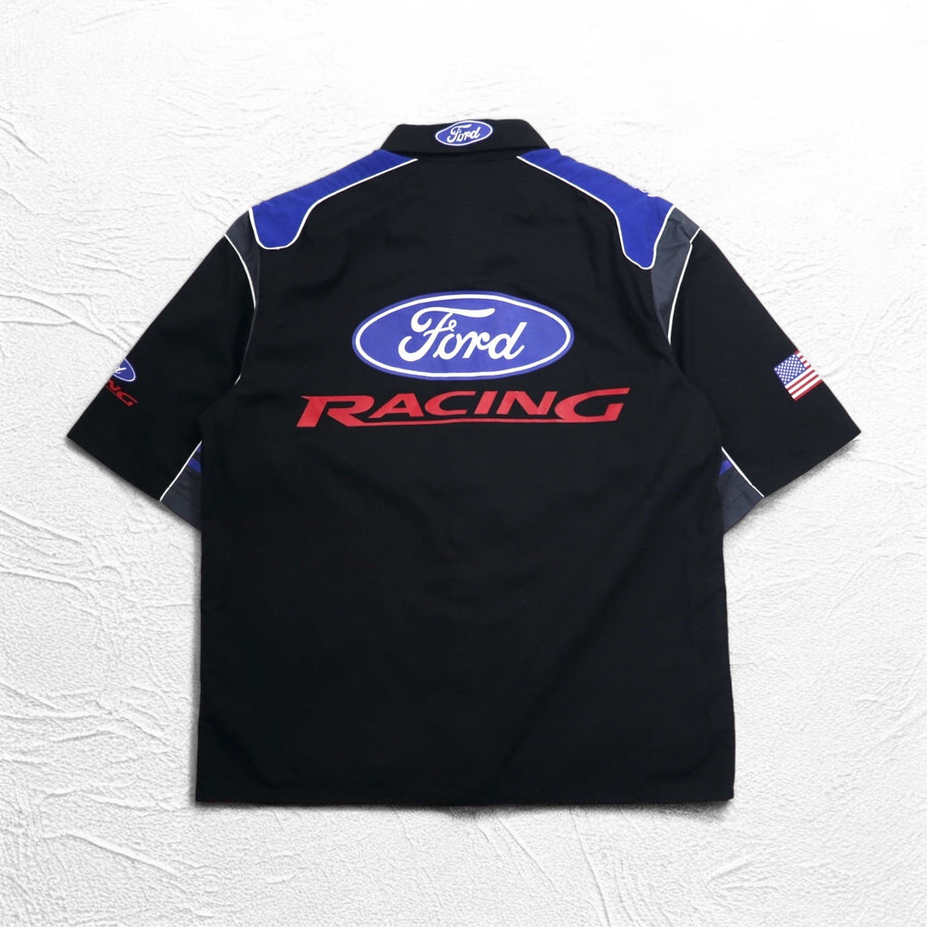 Ford by JEFF HAMILTON 半袖 レーシングシャツ L ブラック スナップボタン 両面プリント