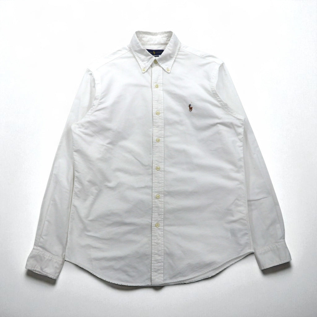 RALPH LAUREN Camicia classica in oxford con bottoni, vestibilità classica, M, bianca, con ricamo piccolo pony in cotone
