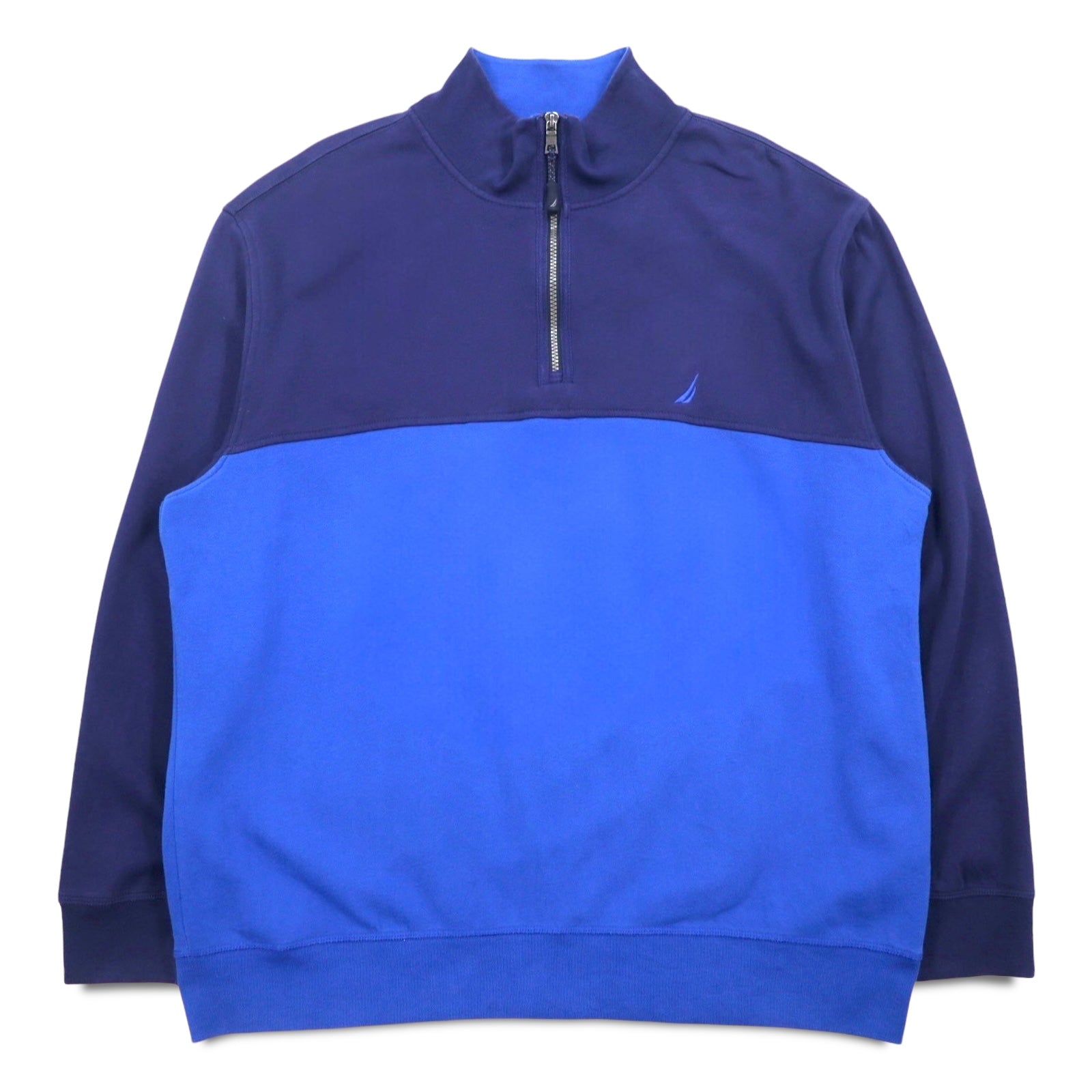NAUTICA Felpa mezza zip XXL blu navy bicolore con interno felpato e logo ricamato