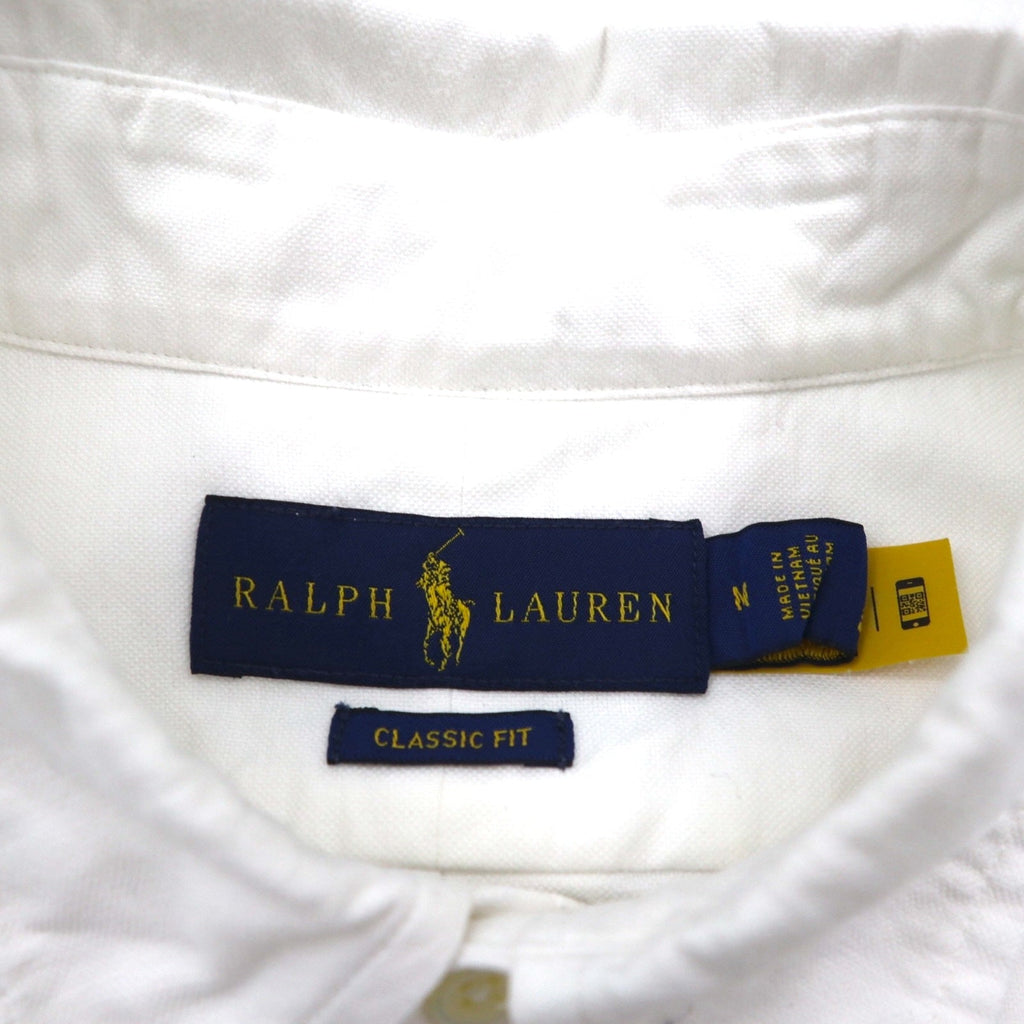 RALPH LAUREN Camicia classica in oxford con bottoni, vestibilità classica, M, bianca, con ricamo piccolo pony in cotone