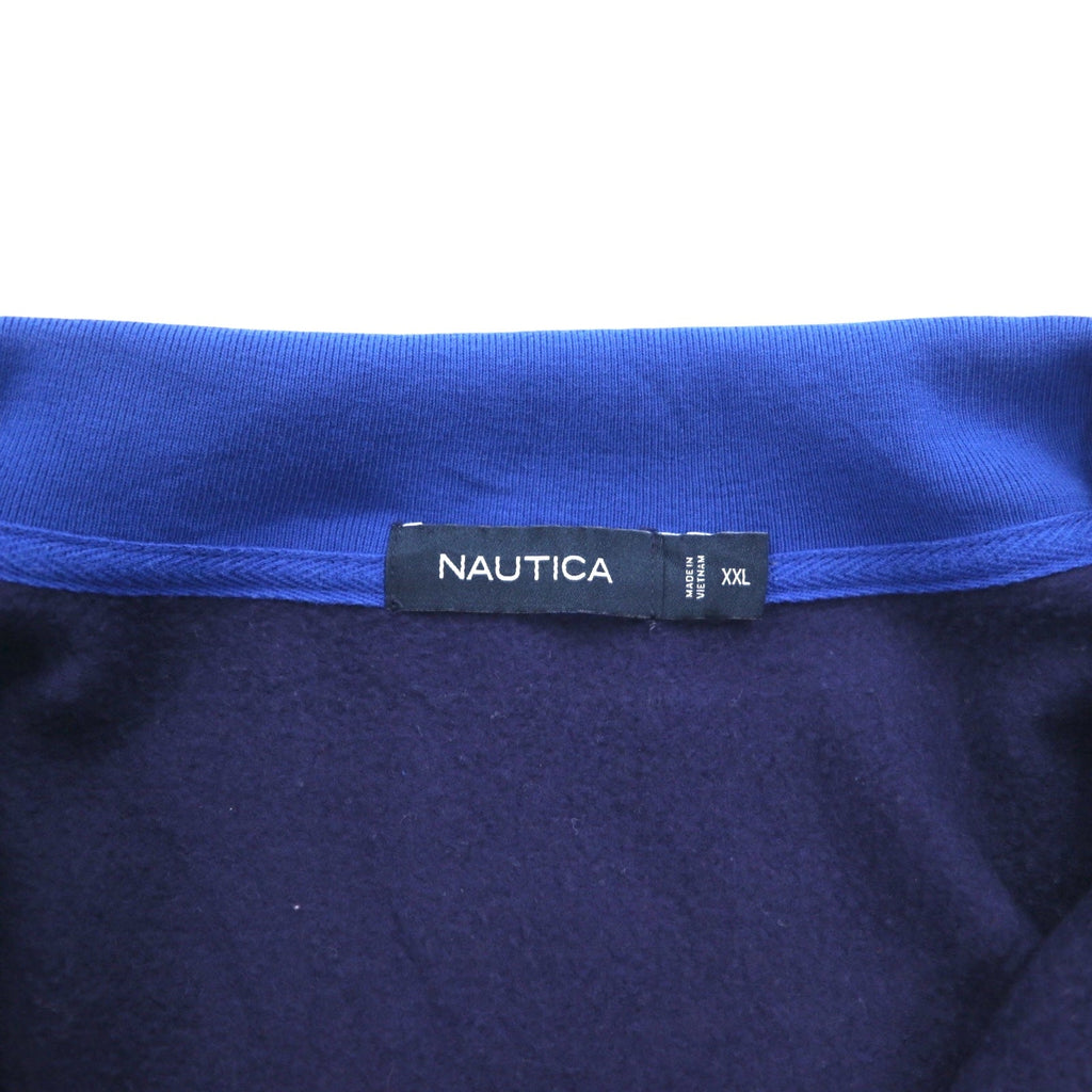 NAUTICA Felpa mezza zip XXL blu navy bicolore con interno felpato e logo ricamato