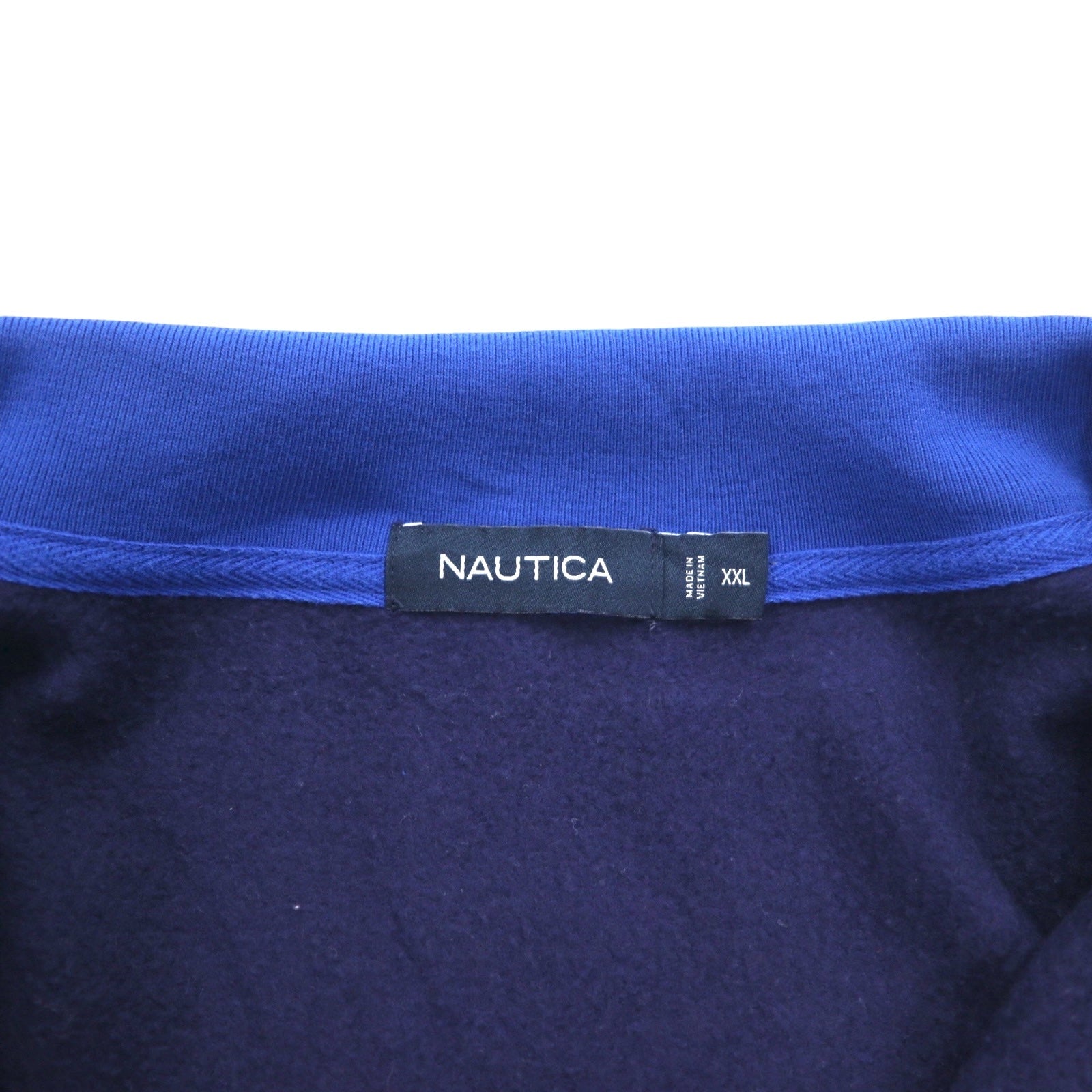 NAUTICA Felpa mezza zip XXL blu navy bicolore con interno felpato e logo ricamato