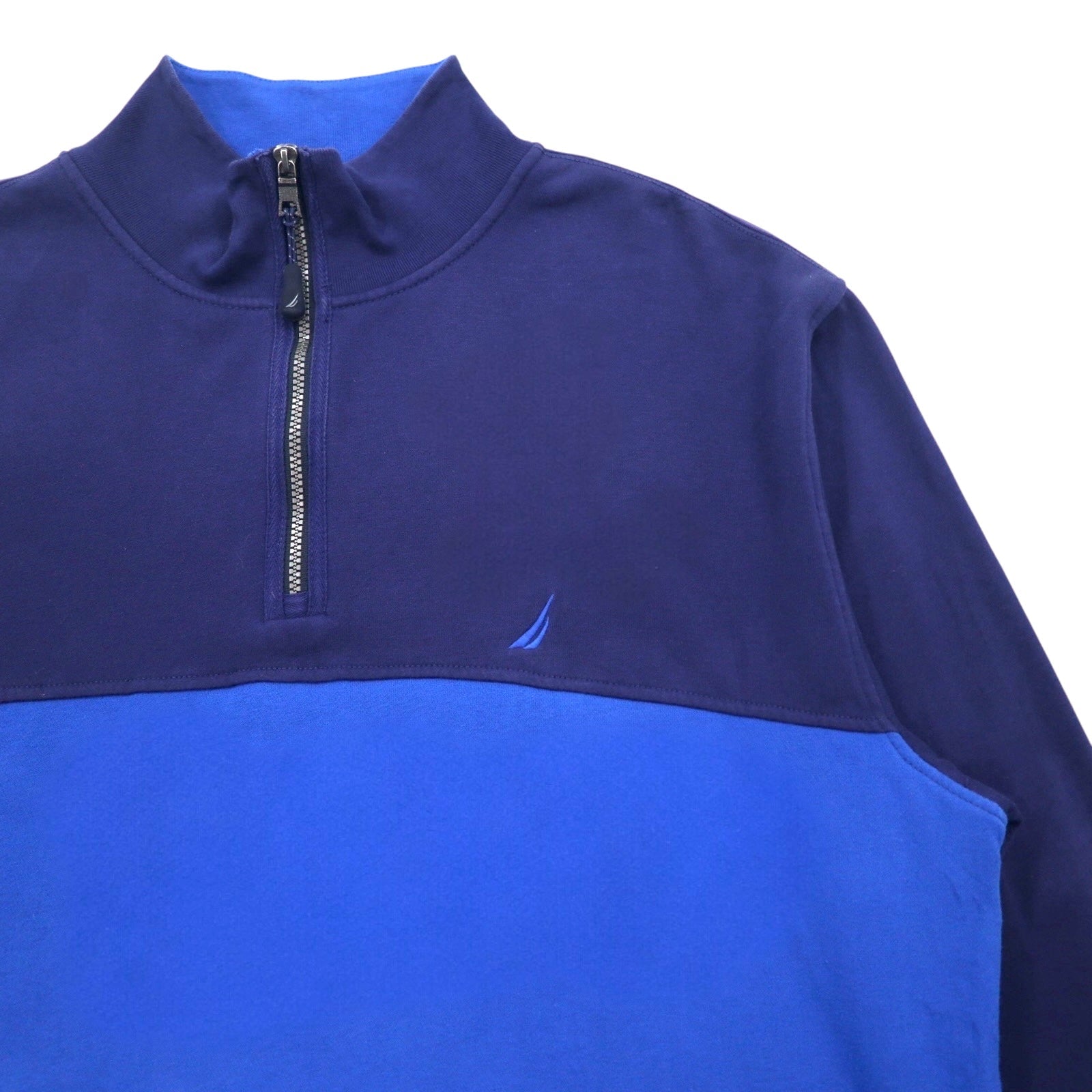 NAUTICA Felpa mezza zip XXL blu navy bicolore con interno felpato e logo ricamato