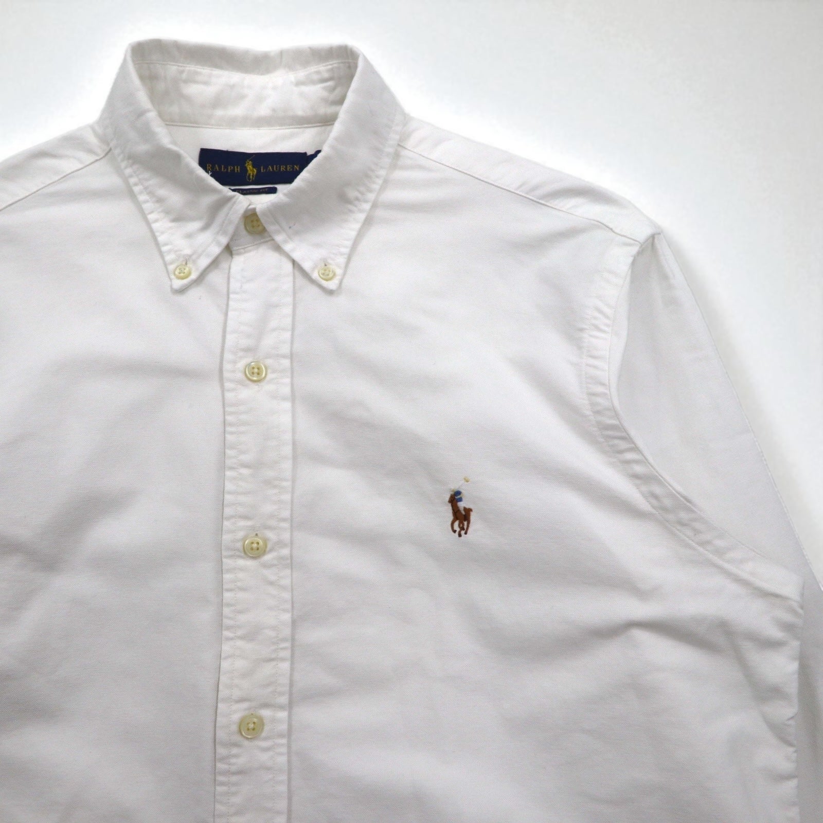 RALPH LAUREN Camicia classica in oxford con bottoni, vestibilità classica, M, bianca, con ricamo piccolo pony in cotone