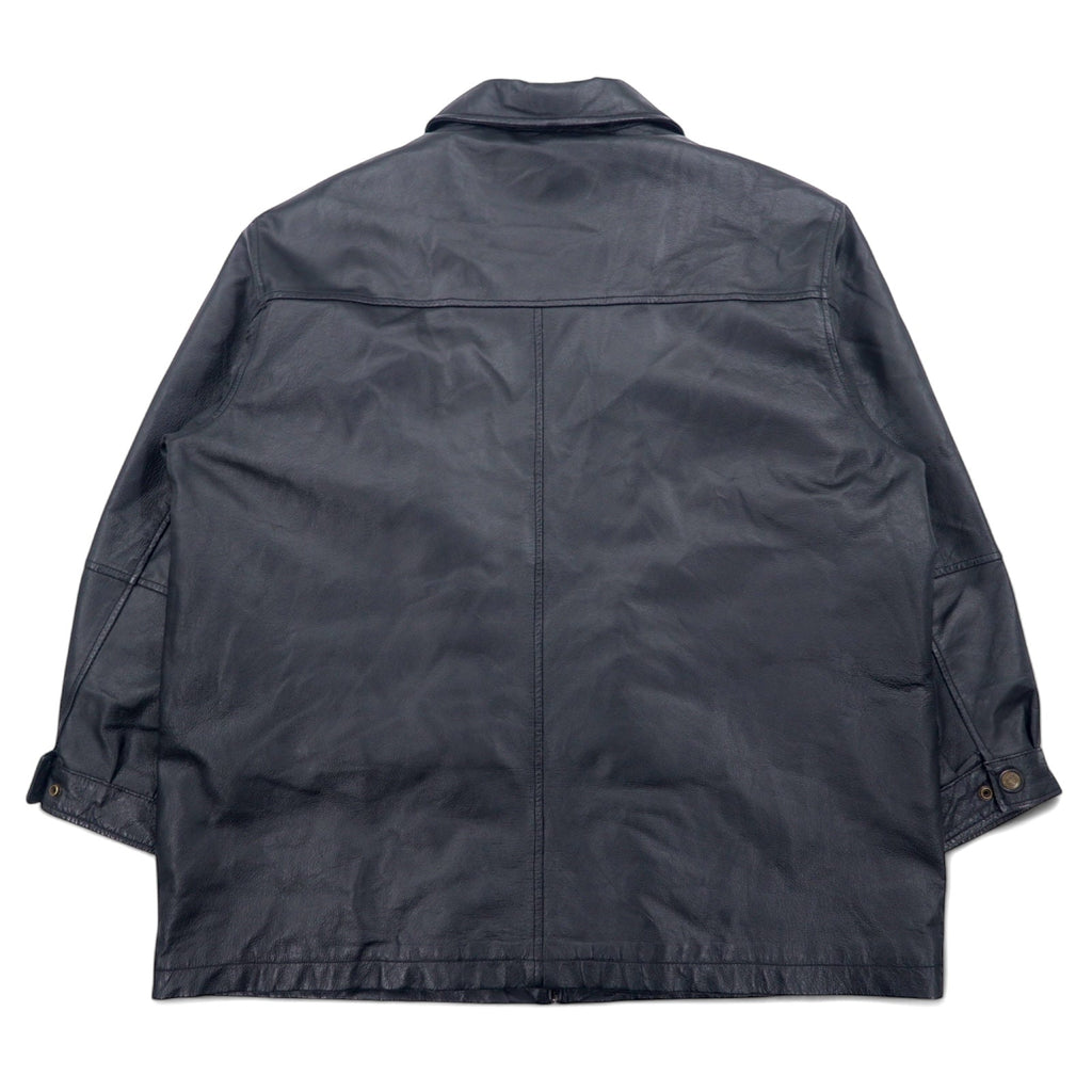U.S.A. LEATHER 90年代 レザージャケット XL ブラック ライナー着脱式 entec US企業 刺繍 ジップアップ