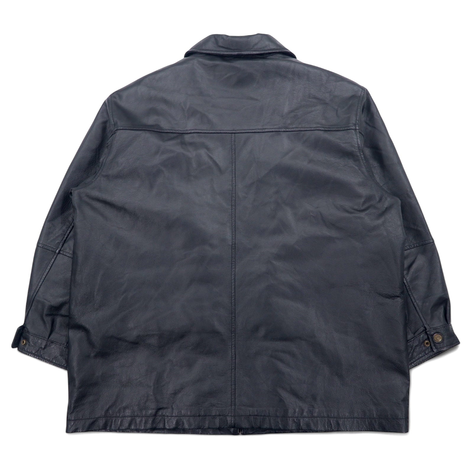 U.S.A. LEATHER 90年代 レザージャケット XL ブラック ライナー着脱式 entec US企業 刺繍 ジップアップ